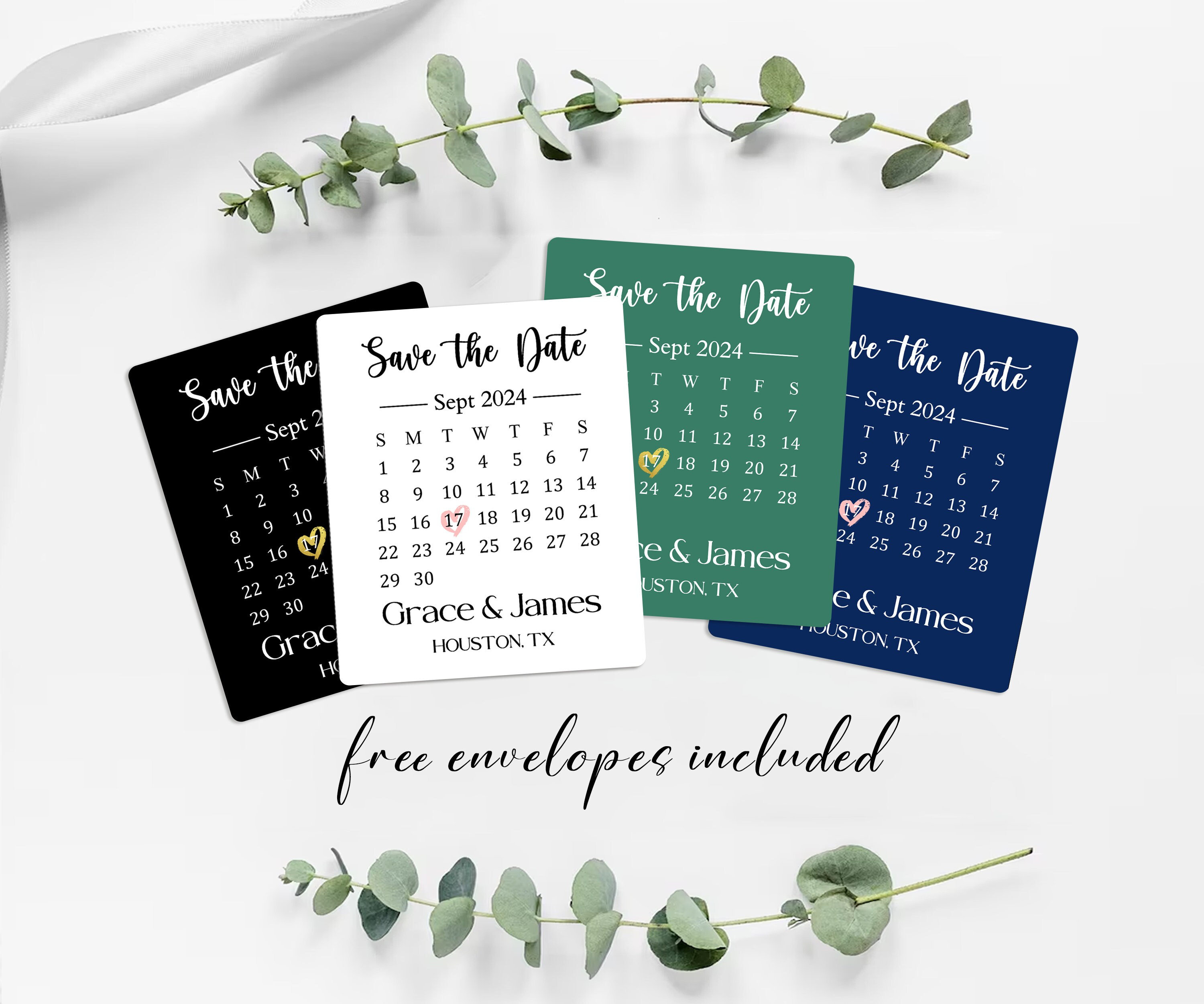Calendar Save the Date Magnets for Weddings - Personalized Photo Invites with Envelopes
