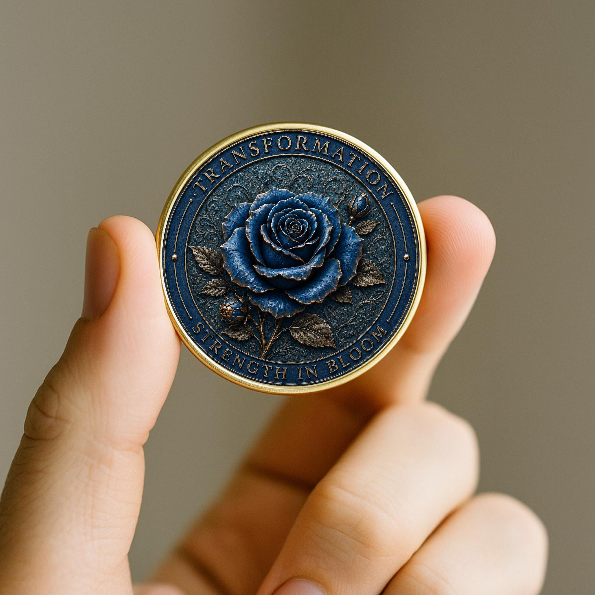 Personalized AA NA Chip Blue Rose Bloom Sobriety Coin Serenity Prayer Medallion