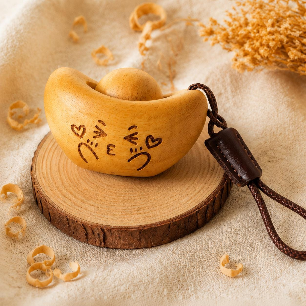 Handmade Wooden Fidget Charm Keychain, Natural Wood Stress Relief, Hand Carved Sensory Pocket Toy