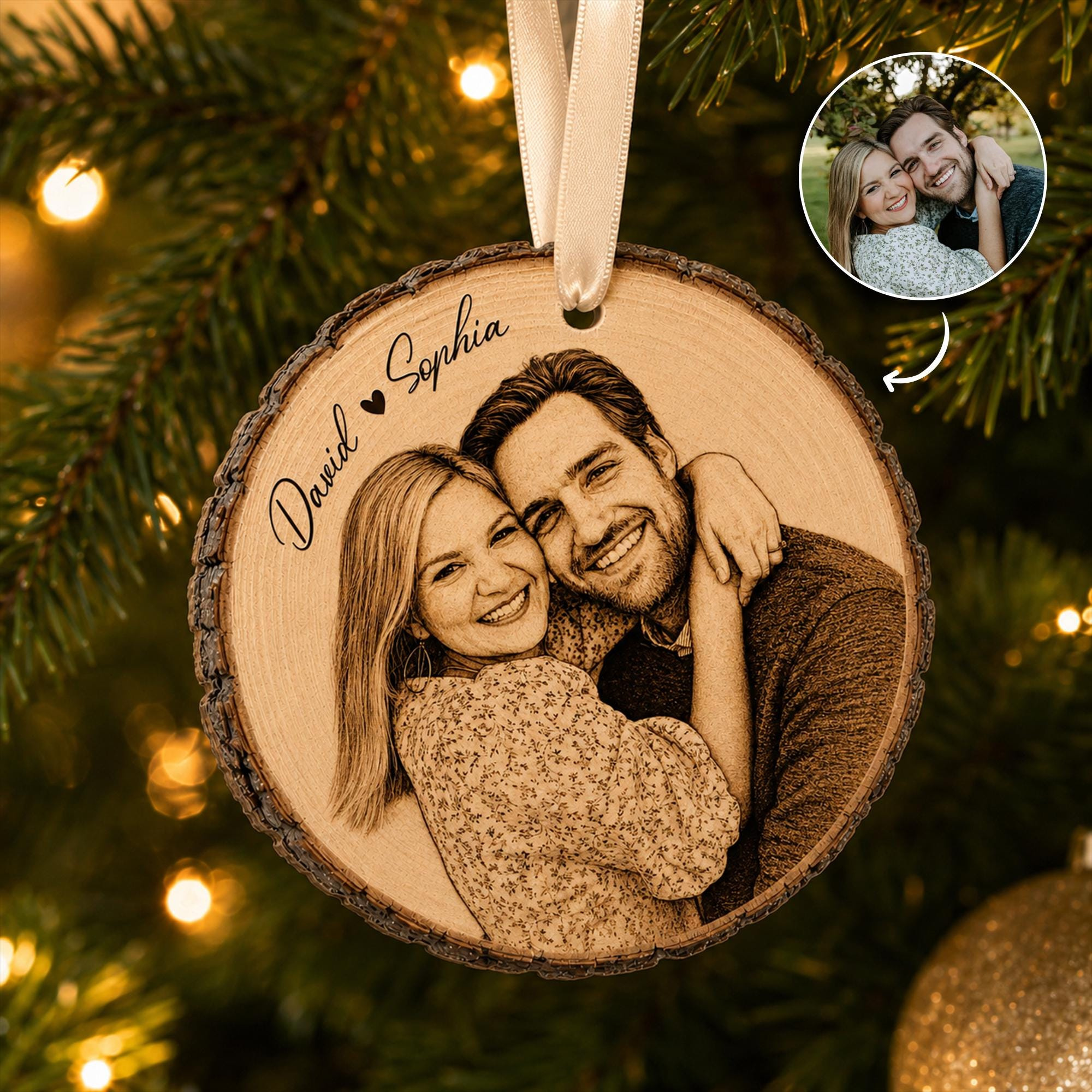 Personalized Couple Portrait Wooden Ornament, Custom Photo Engraved Rustic Keepsake, Family Christmas Gift, Grandparents 1 - MeasureMason Personalized Couple Portrait Wooden Ornament, Custom Photo Engraved Rustic Keepsake, Family Christmas Gift, Grandparents 1