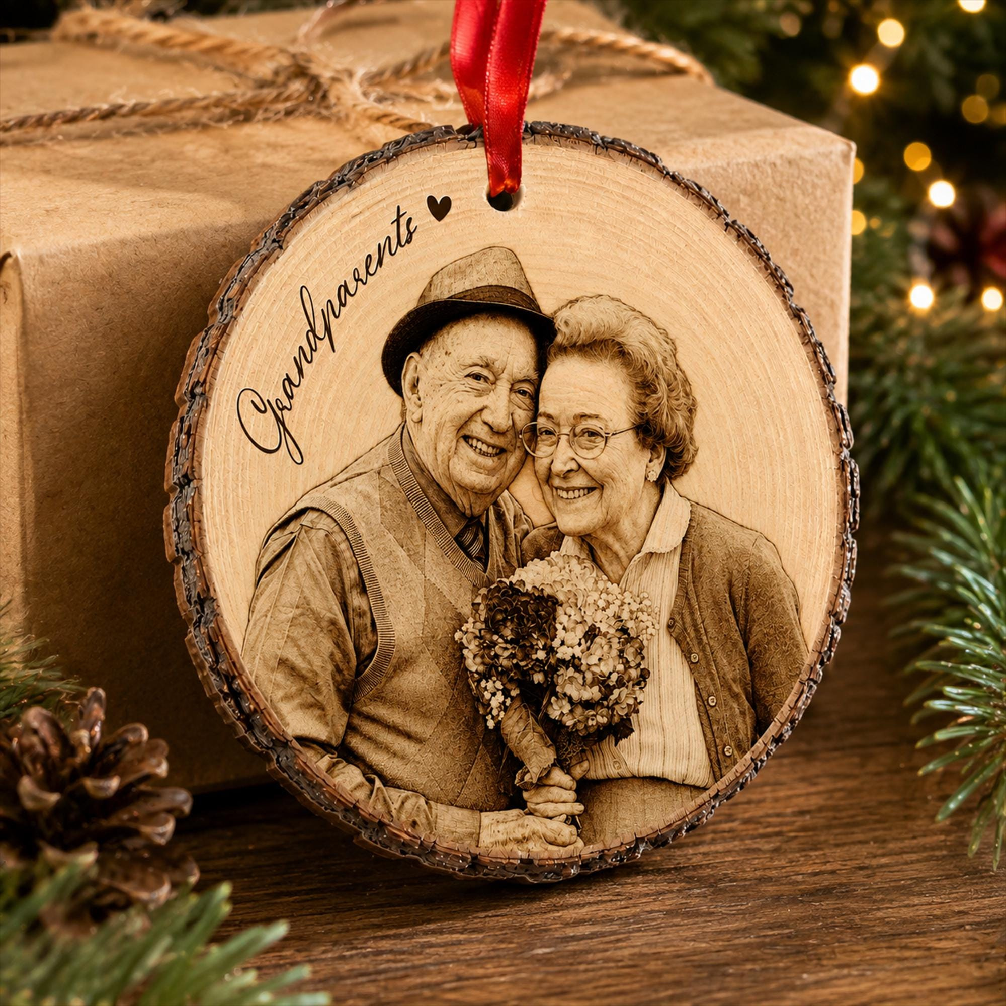 Personalized Couple Portrait Wooden Ornament, Custom Photo Engraved Rustic Keepsake, Family Christmas Gift, Grandparents 2 - MeasureMason Personalized Couple Portrait Wooden Ornament, Custom Photo Engraved Rustic Keepsake, Family Christmas Gift, Grandparents 2