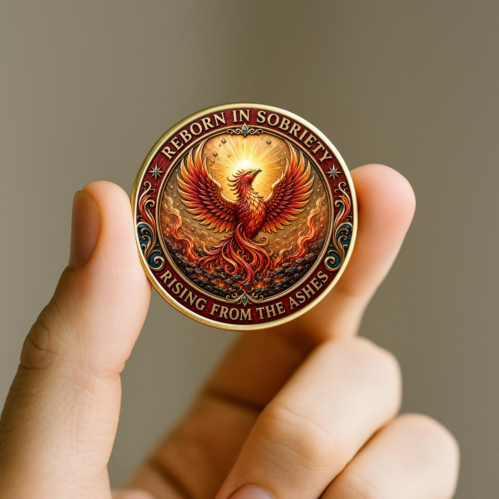 AA Chip NA Chip Sobriety Coin - Rising Phoenix Recovery Medallion for 1 Year Sober Anniversary AA Chip NA Chip Sobriety Coin - Rising Phoenix Recovery Medallion for 1 Year Sober Anniversary