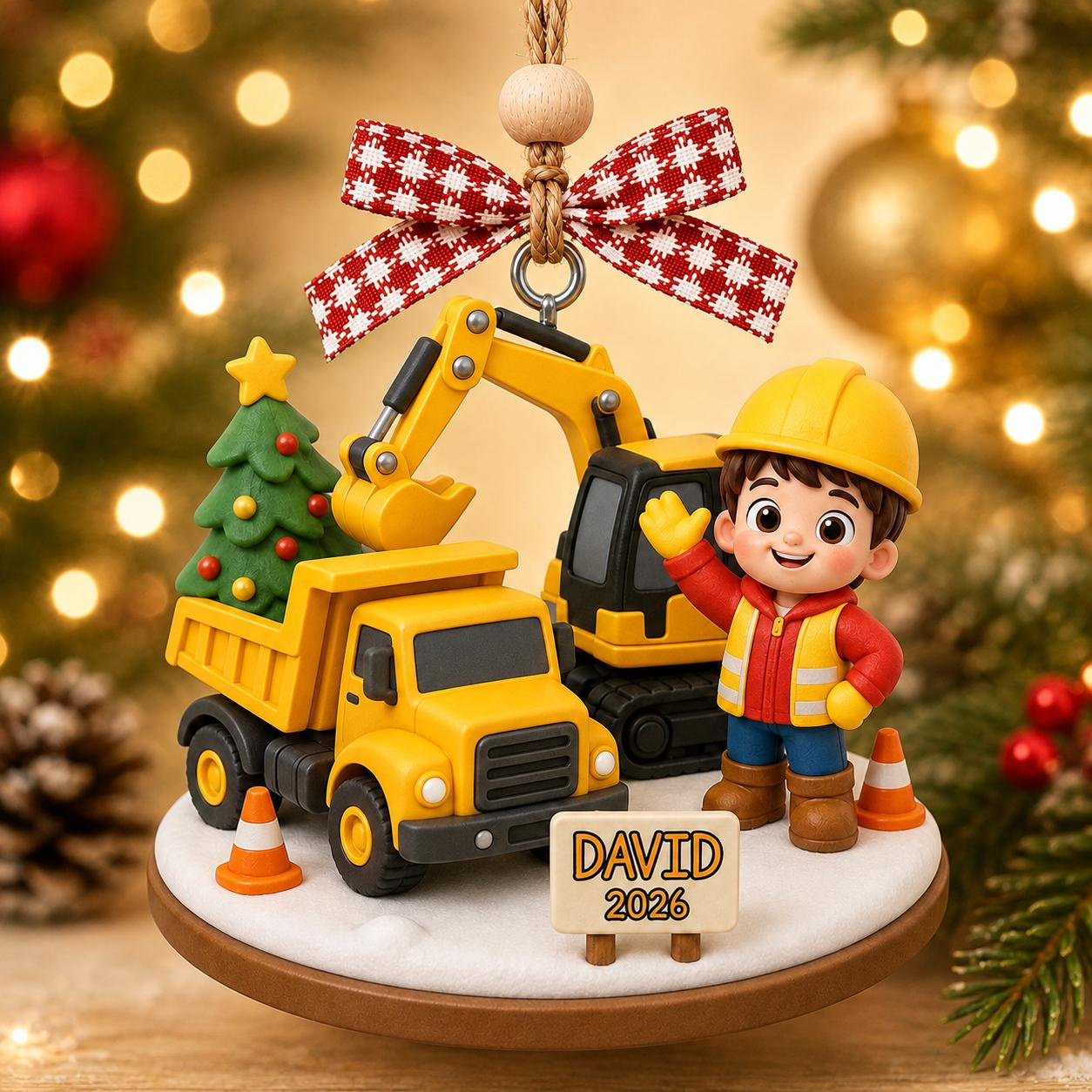 Personalized Excavator Ornament 2026, Custom Construction Truck Christmas Ornament for Boys, Builder Gift