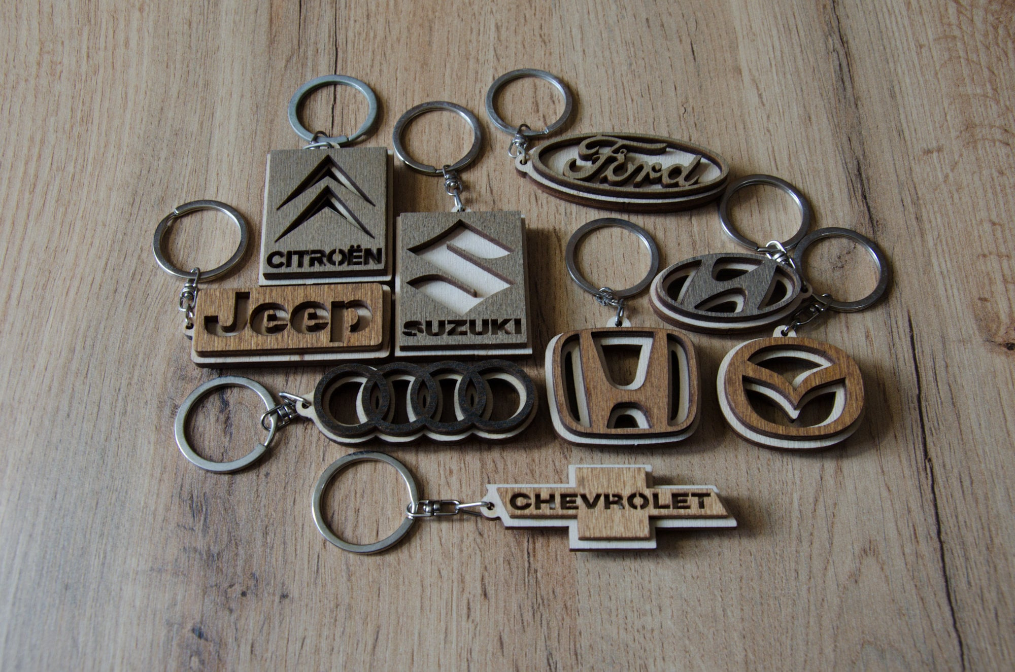 Laser Cut Wood Car Logo Keychain, Handmade Plywood Keyring, Car Enthusiast Gift