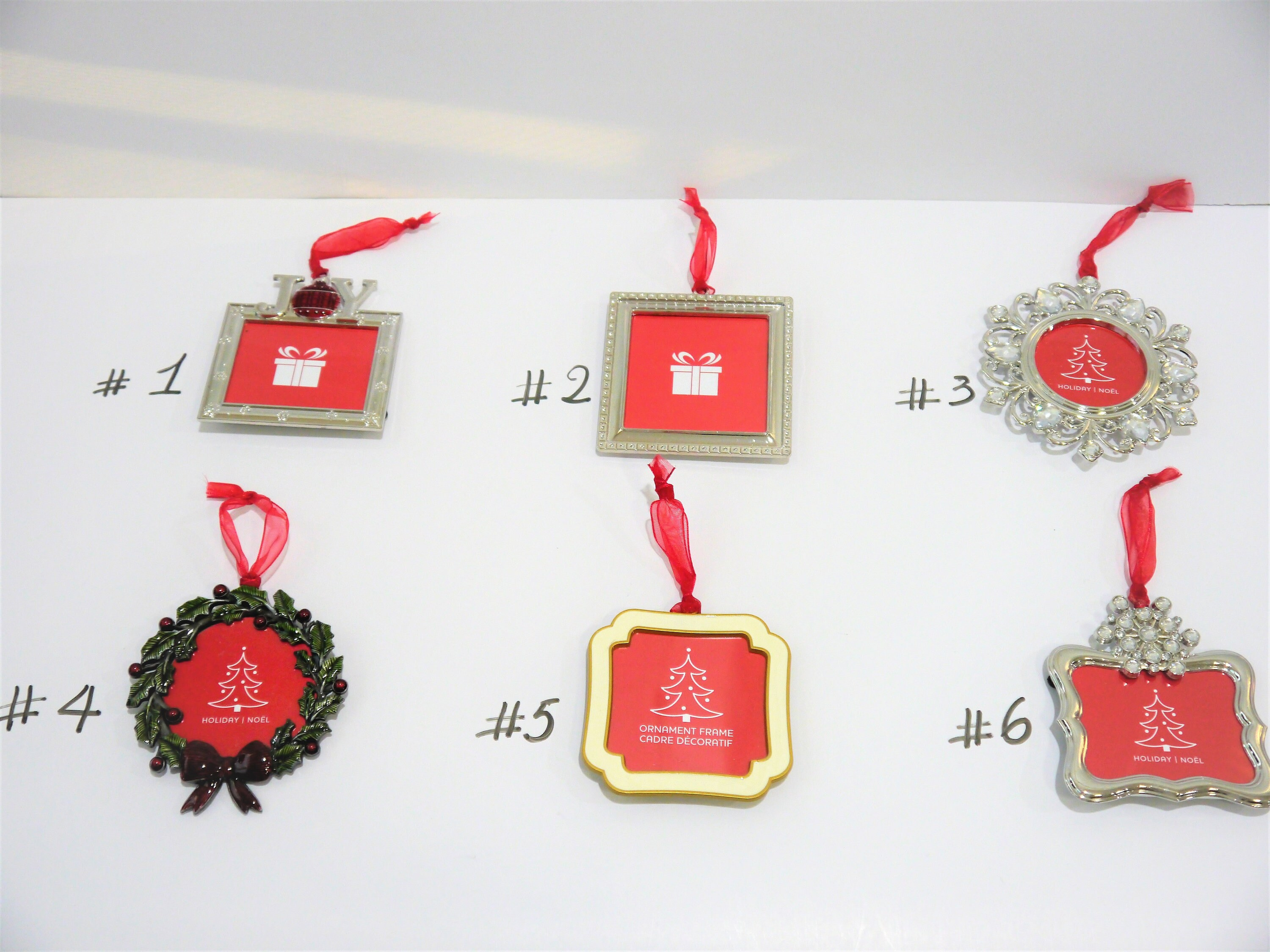 Holiday Christmas Metal Frame Photo Picture Hanging Ornament - Select Styles with Ribbon