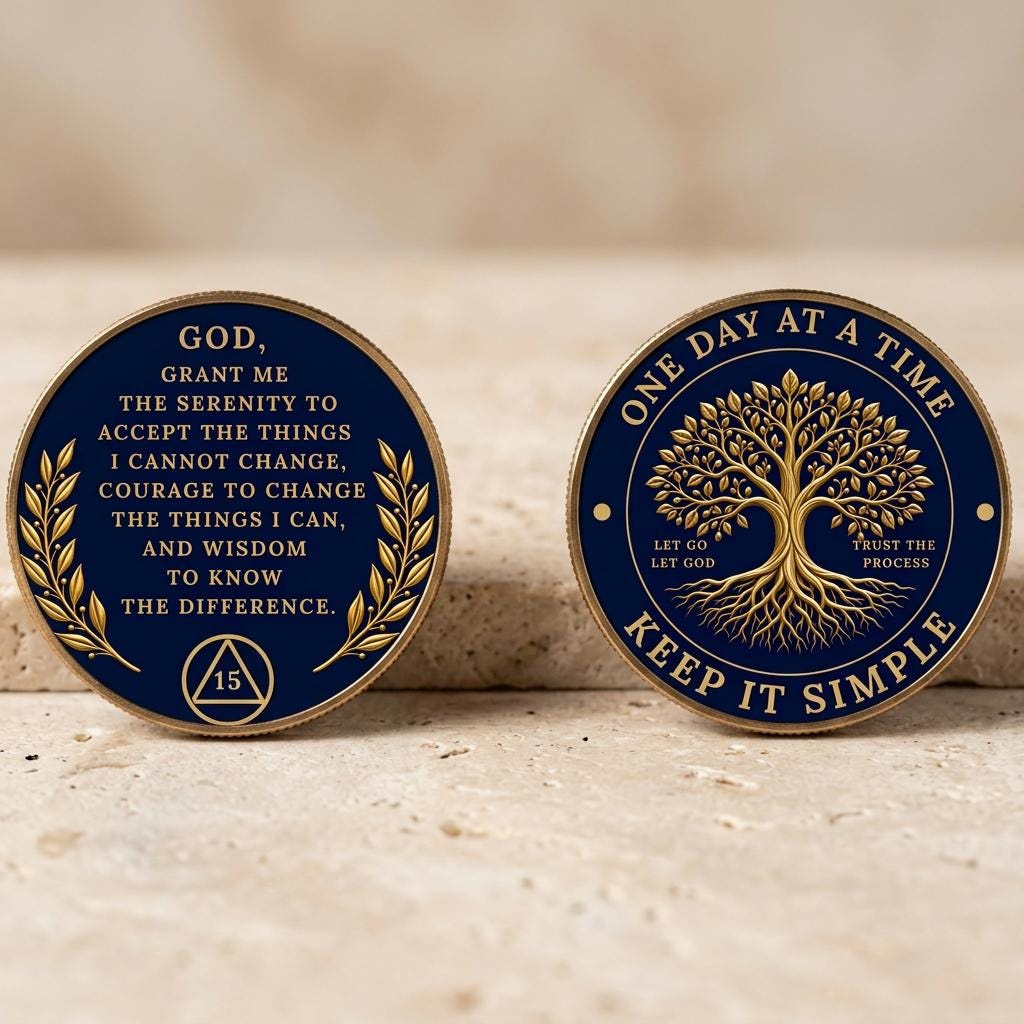 Personalized AA NA Chip, Lakeside Sunset Sobriety Coin, One Day At A Time Serenity Prayer Recovery Medallion Personalized AA NA Chip, Lakeside Sunset Sobriety Coin, One Day At A Time Serenity Prayer Recovery Medallion