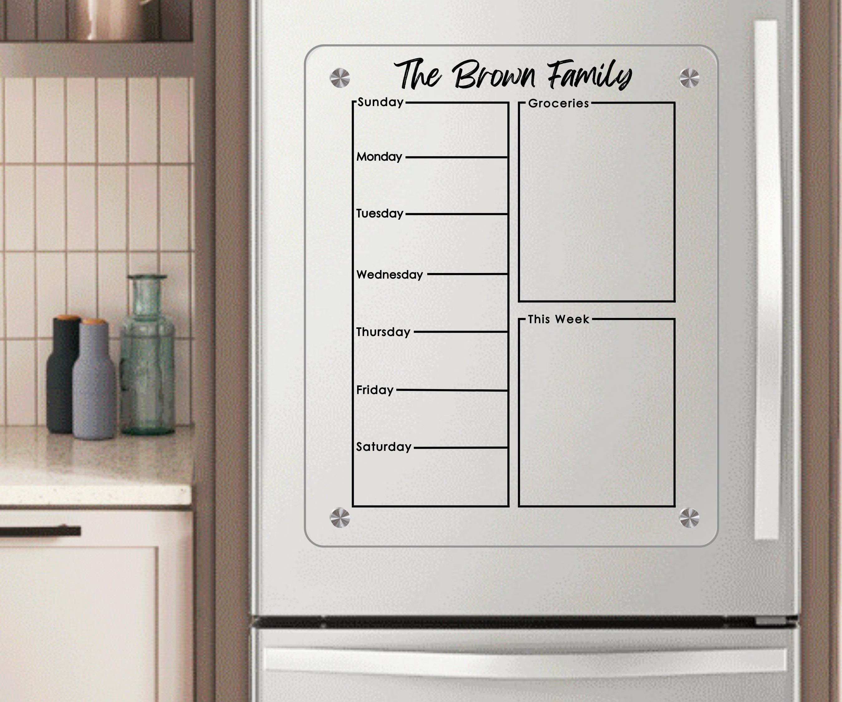 Magnetic Dry Erase Weekly Calendar for Fridge – Acrylic Whiteboard Planner