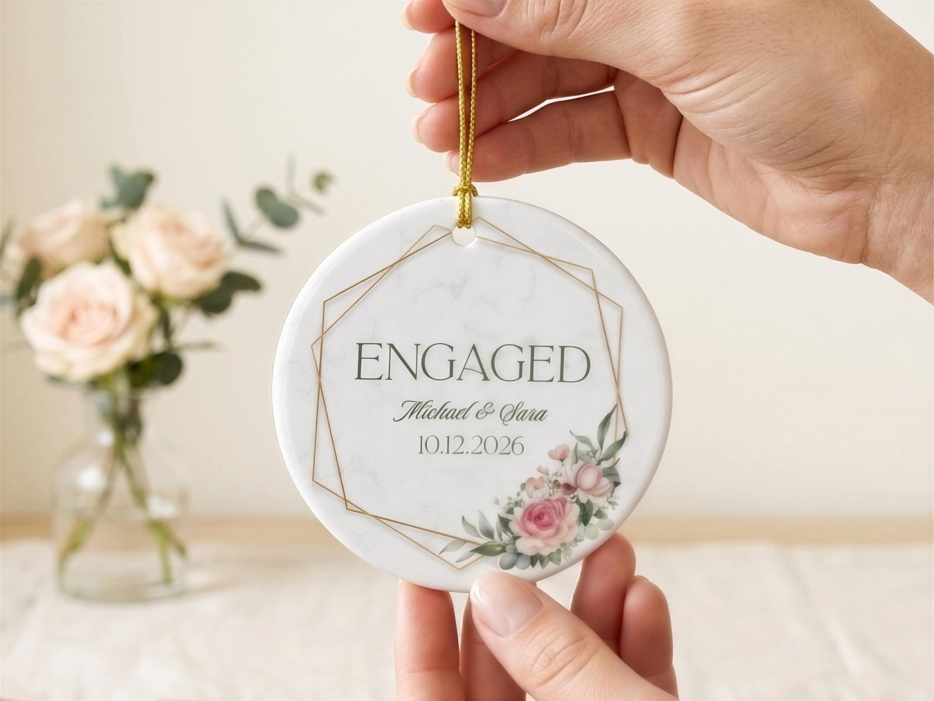 Personalized Engagement Ornament Ceramic Christmas Keepsake Couple Name Round Holiday Gift 1 - MeasureMason Personalized Engagement Ornament Ceramic Christmas Keepsake Couple Name Round Holiday Gift 1