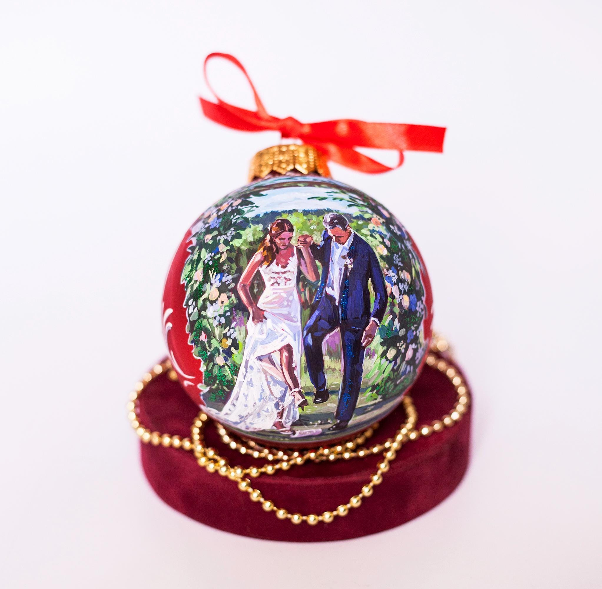 Custom Hand Painted Couple Portrait Ornament from Photo, Wedding Anniversary Christmas Personalized Gift