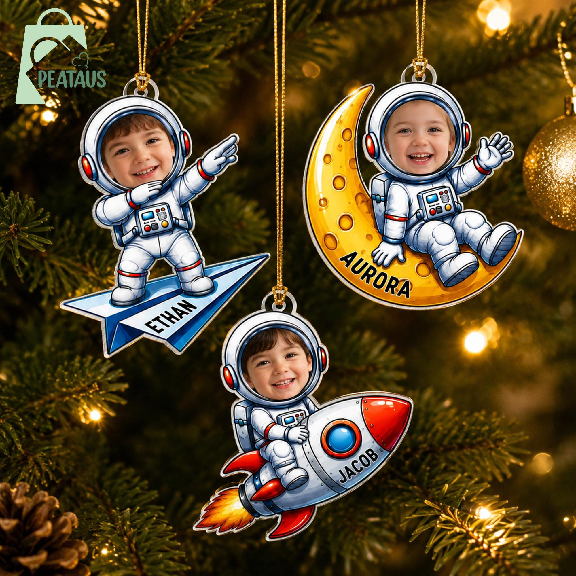 Personalized Astronaut Christmas Ornament with Custom Face - Kids Acrylic Space Decoration for Xmas Tree Personalized Astronaut Christmas Ornament with Custom Face - Kids Acrylic Space Decoration for Xmas Tree
