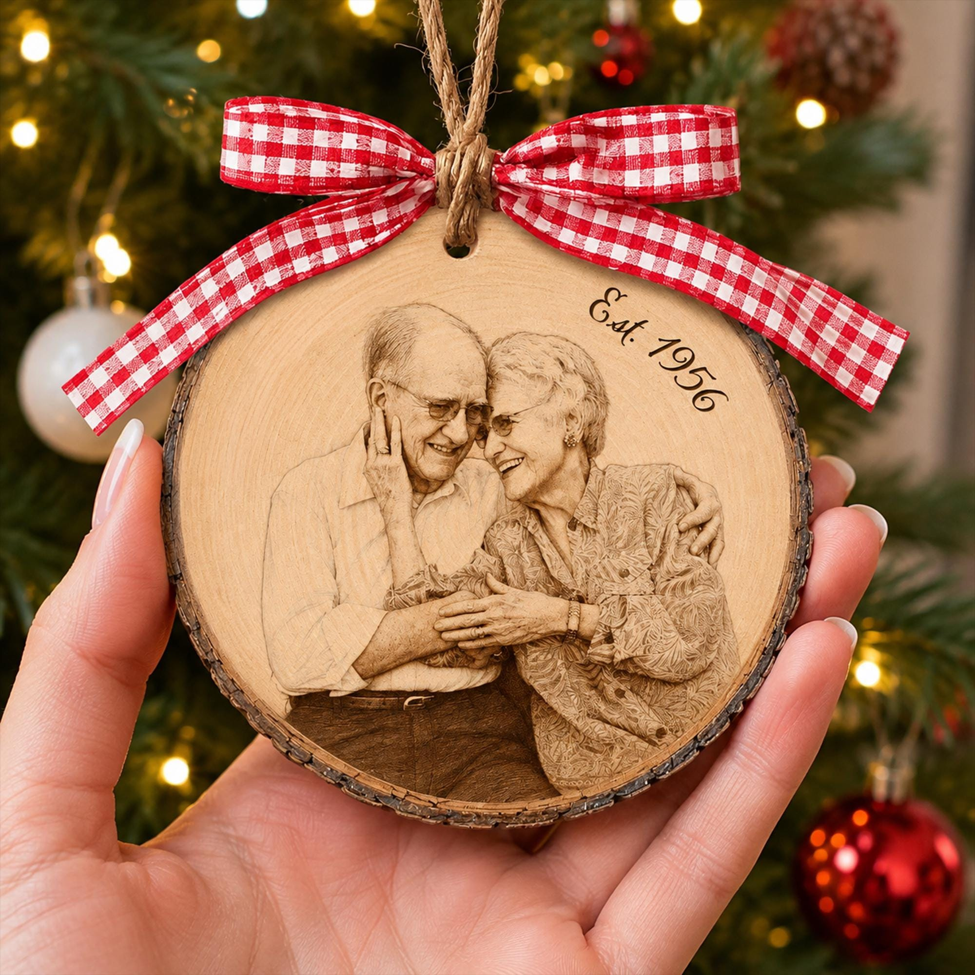 Personalized Couple Portrait Wooden Ornament, Custom Photo Engraved Rustic Keepsake, Family Christmas Gift, Grandparents 3 - MeasureMason Personalized Couple Portrait Wooden Ornament, Custom Photo Engraved Rustic Keepsake, Family Christmas Gift, Grandparents 3