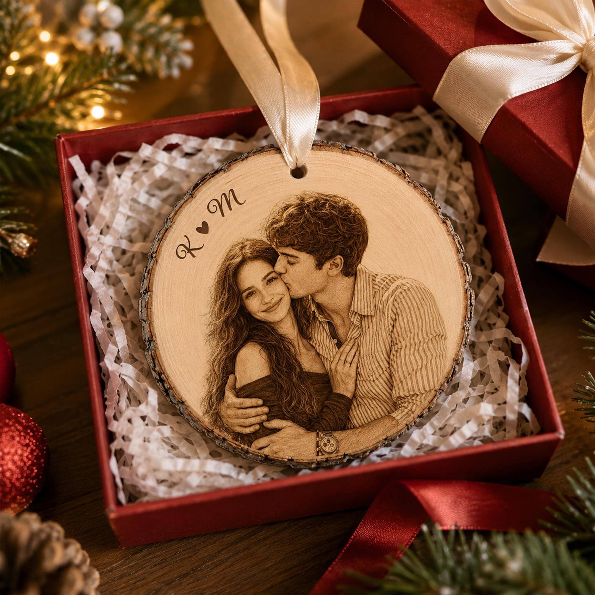 Personalized Couple Portrait Wooden Ornament, Custom Photo Engraved Rustic Keepsake, Family Christmas Gift, Grandparents 4 - MeasureMason Personalized Couple Portrait Wooden Ornament, Custom Photo Engraved Rustic Keepsake, Family Christmas Gift, Grandparents 4
