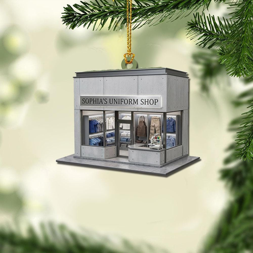 Custom Boutique Storefront Christmas Ornament – Personalized Tree Decor & Rearview Mirror Hanging