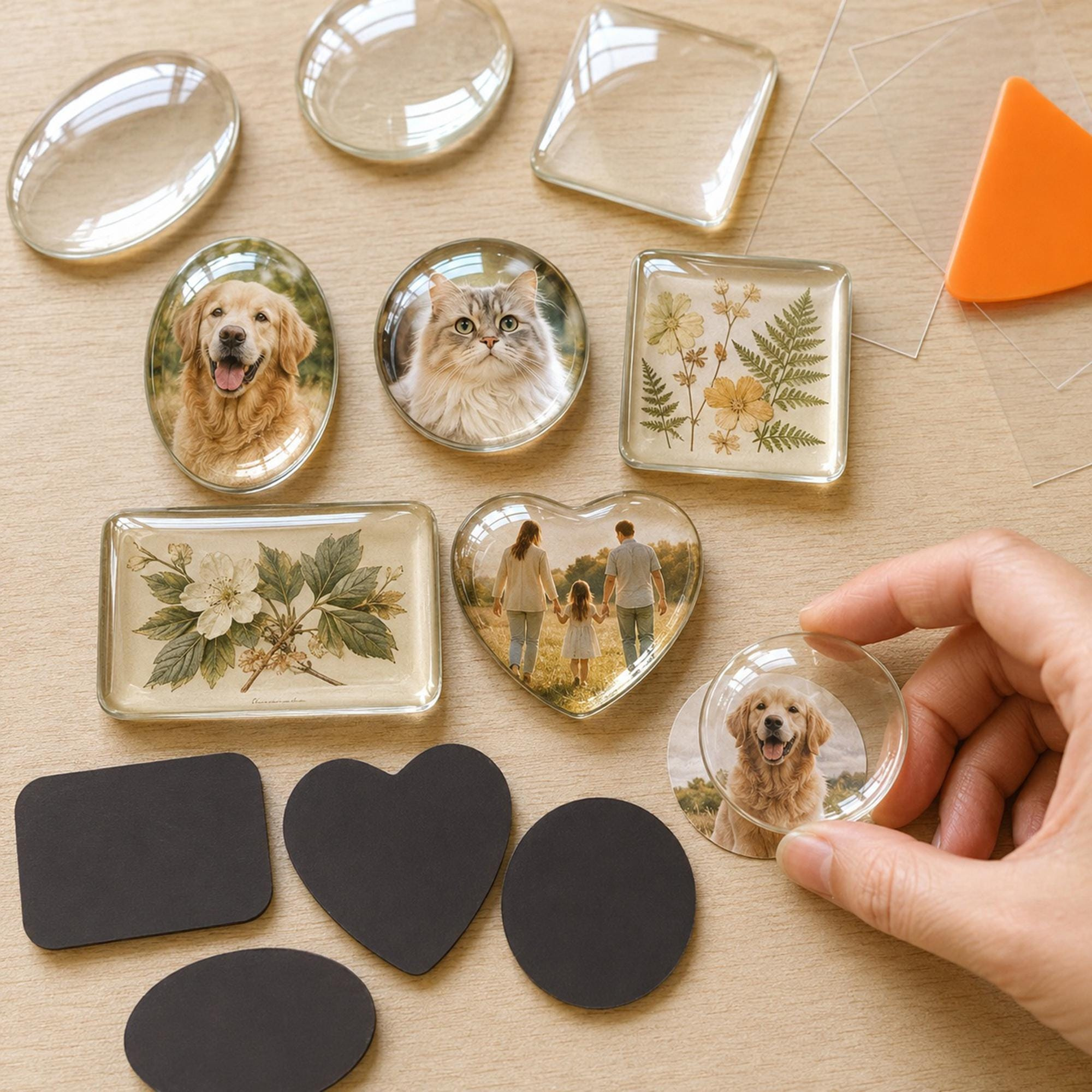 DIY Glass Fridge Magnet Kit - Make Your Own Custom Photo Magnets with Clear Dome Cabochons DIY Glass Fridge Magnet Kit - Make Your Own Custom Photo Magnets with Clear Dome Cabochons