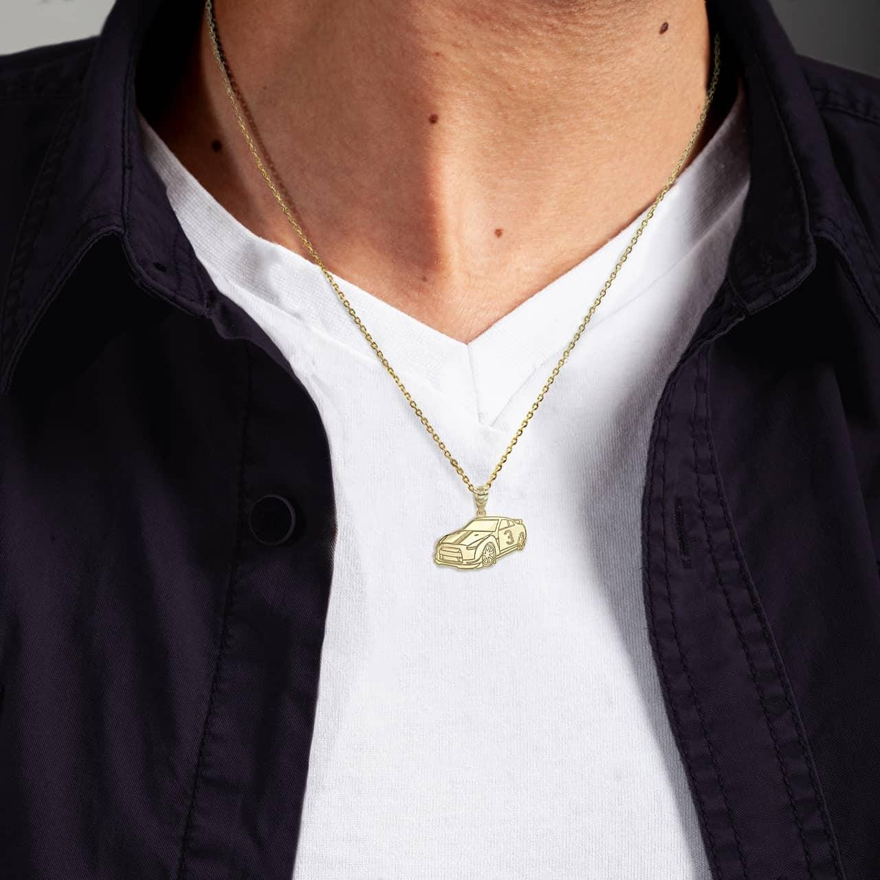 Personalized Race Car Pendant Necklace - Engraved Gift for Him, Dad, Racing Fan