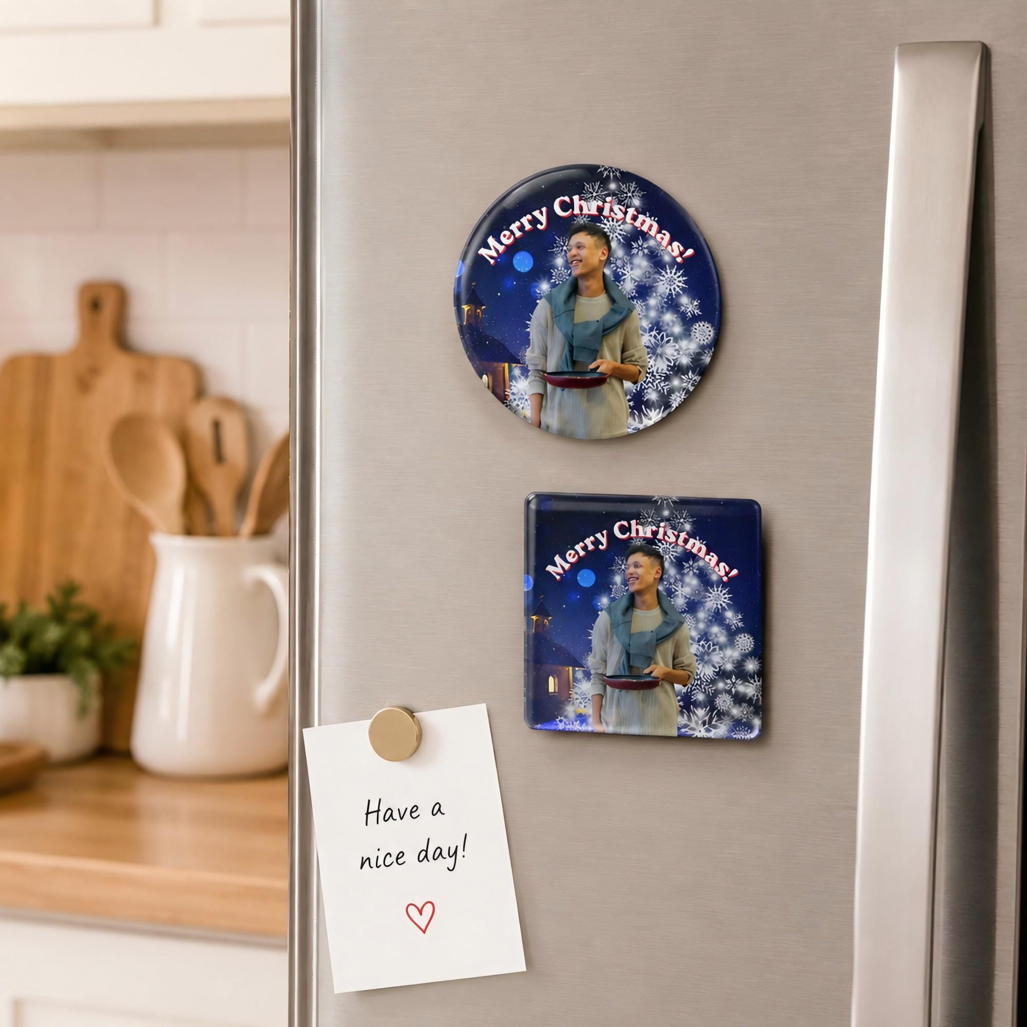 Custom Photo Fridge Magnet, Tempered Glass Square Round Magnet, Personalized Christmas Anniversary Gift Him Her Kitchen Custom Photo Fridge Magnet, Tempered Glass Square Round Magnet, Personalized Christmas Anniversary Gift Him Her Kitchen