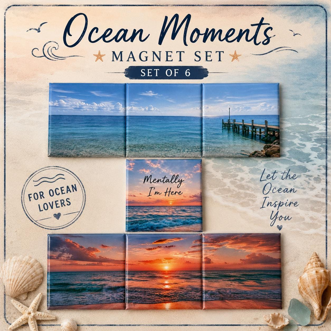 Ocean & Beach Fridge Magnets, Coastal Decor Set, Sunset Magnets, Beach House Gift, Ocean Lover Present, Summer Kitchen D