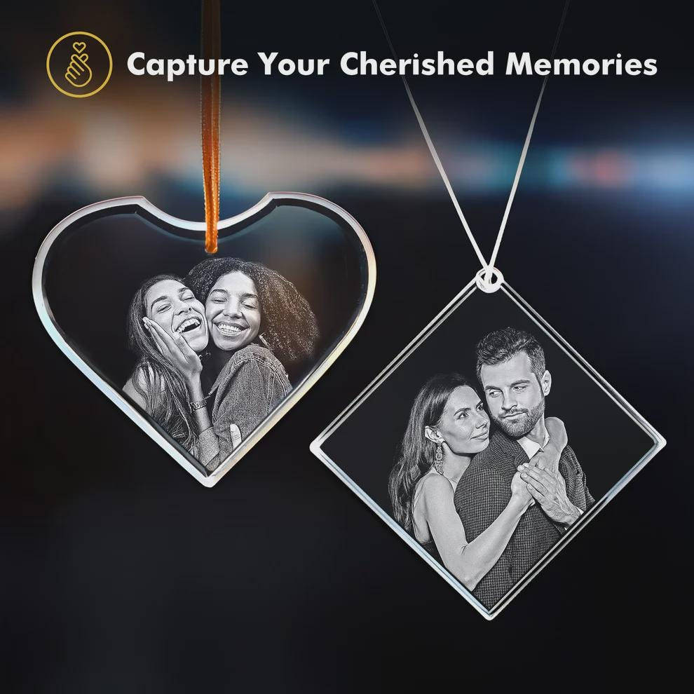 Personalized Photo Ornament, Laser Engraved Crystal Heart - Custom Holiday Gift Keepsake 4 - MeasureMason Personalized Photo Ornament, Laser Engraved Crystal Heart - Custom Holiday Gift Keepsake 4