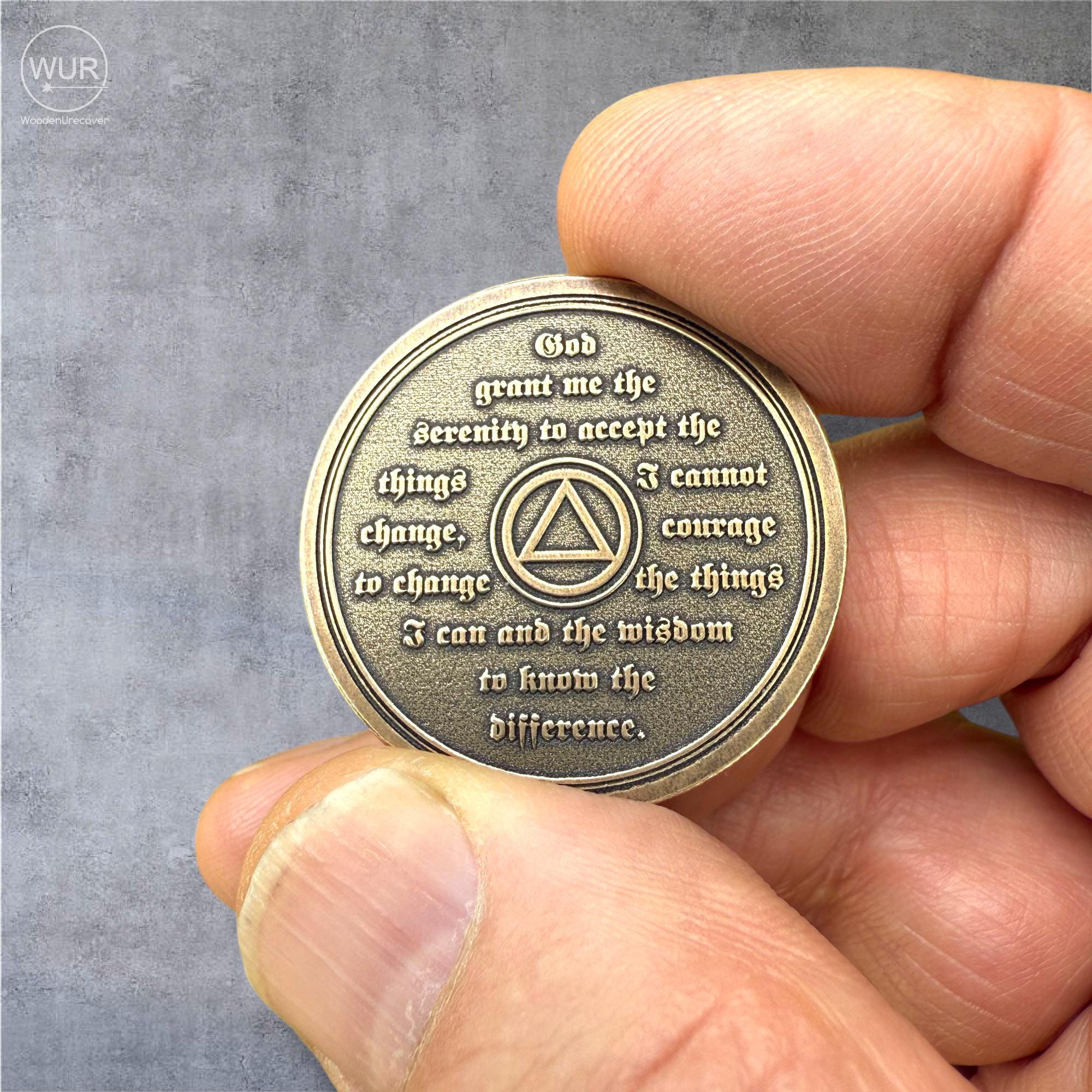 Custom AA Brass Medallion with Serenity Prayer - Personalized Sobriety Coin - 34mm Solid Brass 4 - MeasureMason Custom AA Brass Medallion with Serenity Prayer - Personalized Sobriety Coin - 34mm Solid Brass 4