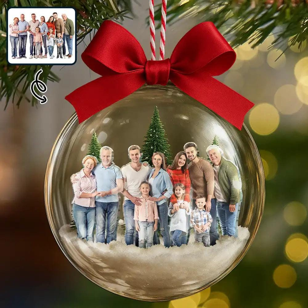 Personalized Family Photo 3D Acrylic Ball Christmas Ornament - Custom Holiday Keepsake