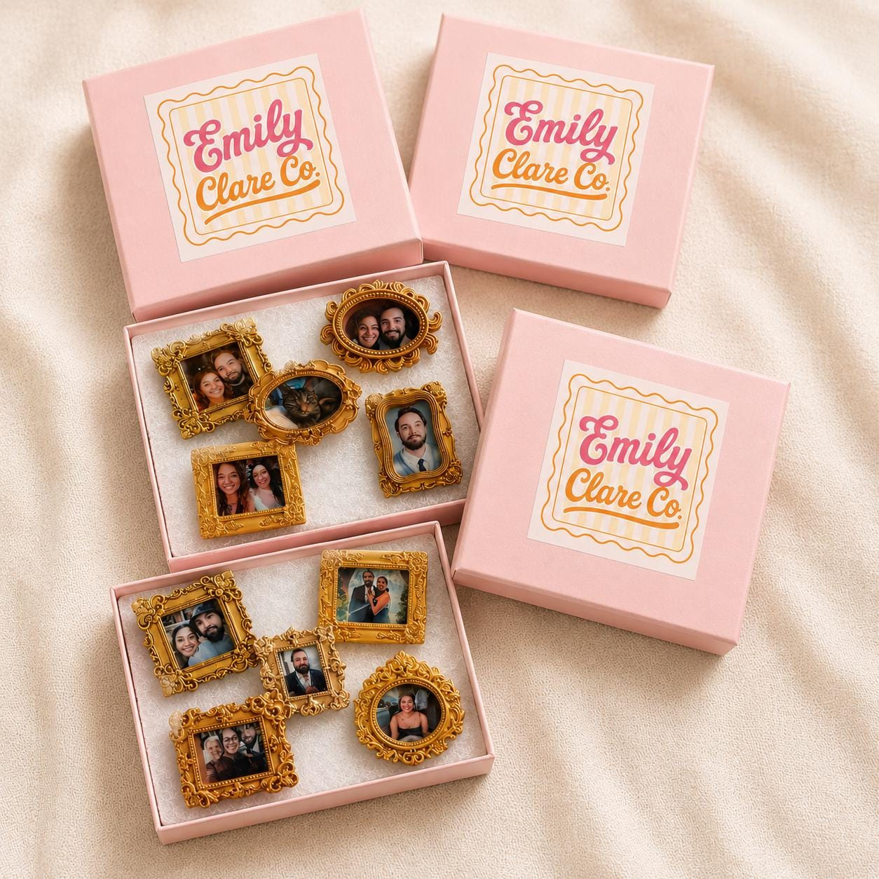Vintage Gold Fridge Magnets - Miniature Antique Framed Photo Magnets Set