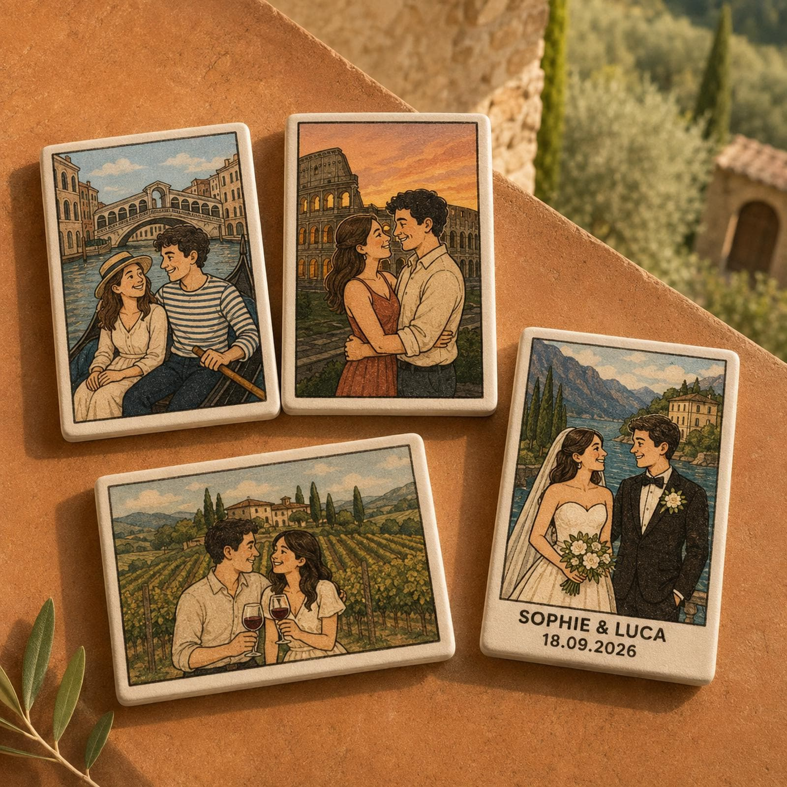 Personalized Cartoon Portrait Ceramic Fridge Magnet, Wedding Anniversary Keepsake, Custom Photo Gift