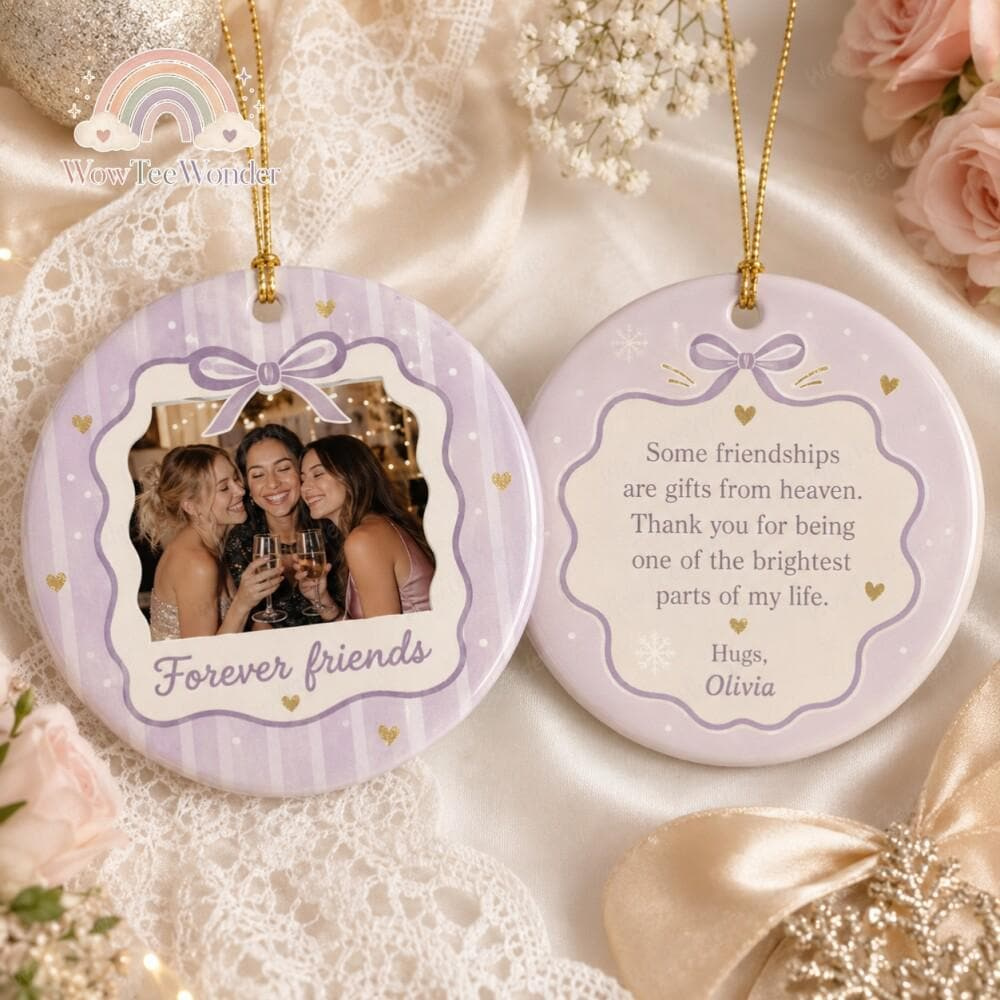Personalized Besties Photo Ceramic Ornament - Custom Christmas Gift for Best Friends