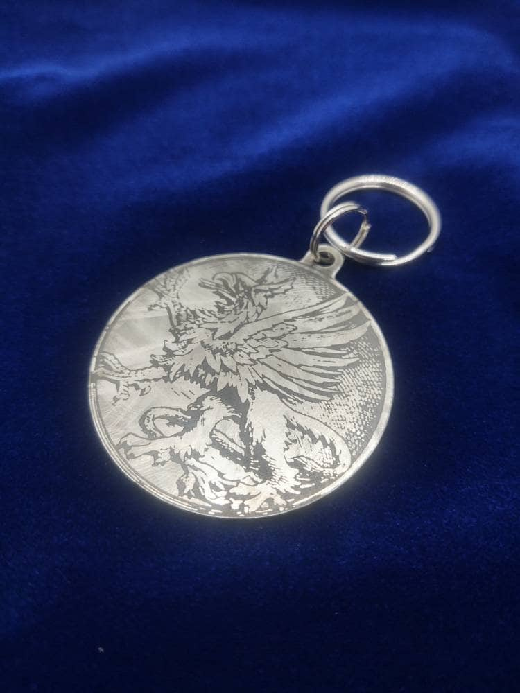 Celt Griffen 2 Inch Stainless Steel Medallion Keychain - Laser Marked Mythical Dragon Lion Eagle Strength Charm