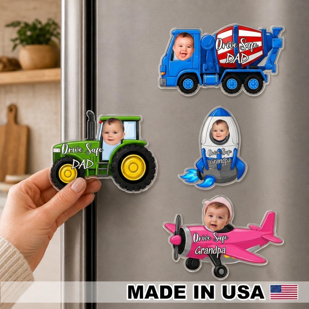 Personalized Kids Vehicle Fridge Magnet - Custom Photo Drive Safe Gift for Dad & Grandpa 4 - MeasureMason Personalized Kids Vehicle Fridge Magnet - Custom Photo Drive Safe Gift for Dad & Grandpa 4