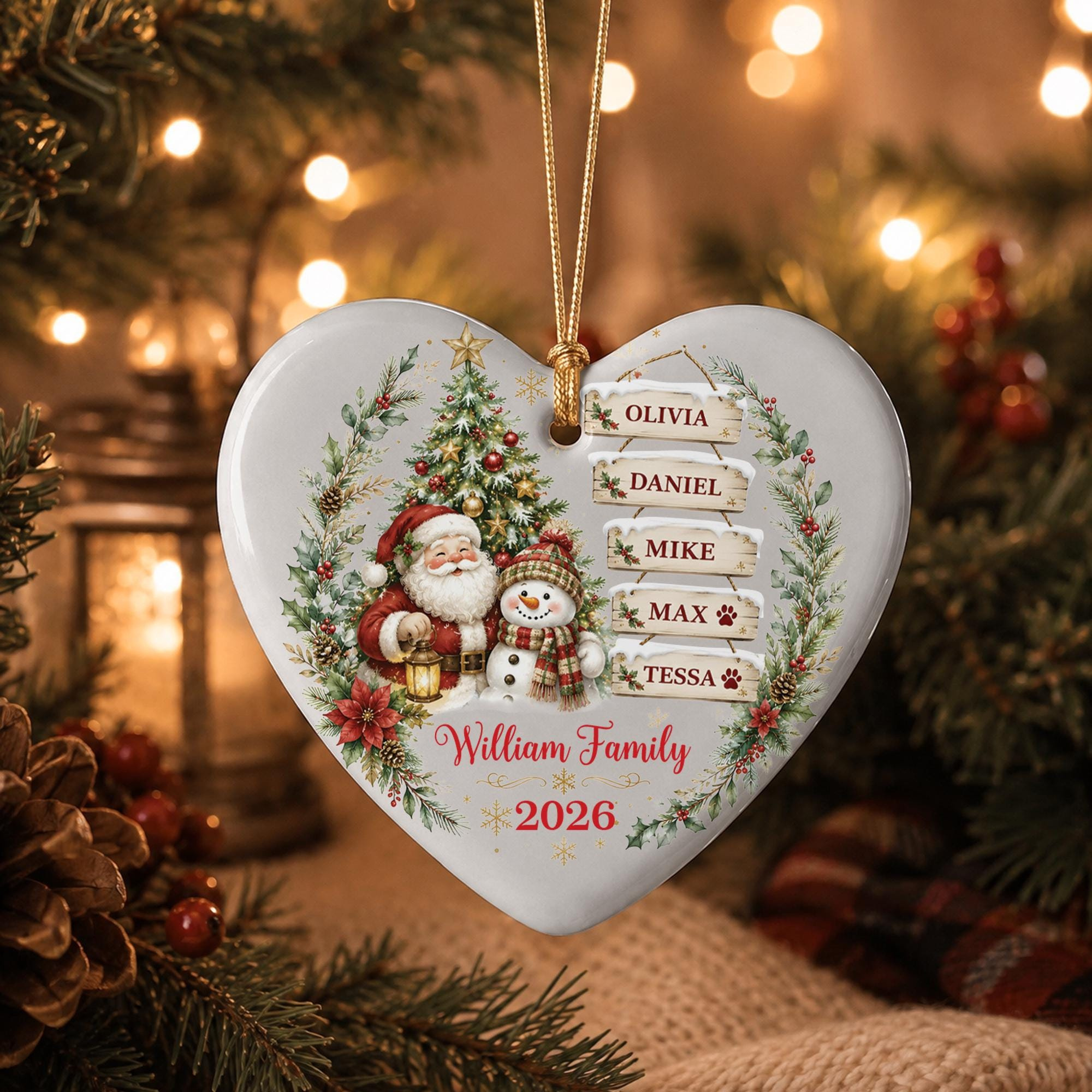 Personalized Family Christmas Ornament - Custom Names with Santa & Snowman 3 - MeasureMason Personalized Family Christmas Ornament - Custom Names with Santa & Snowman 3