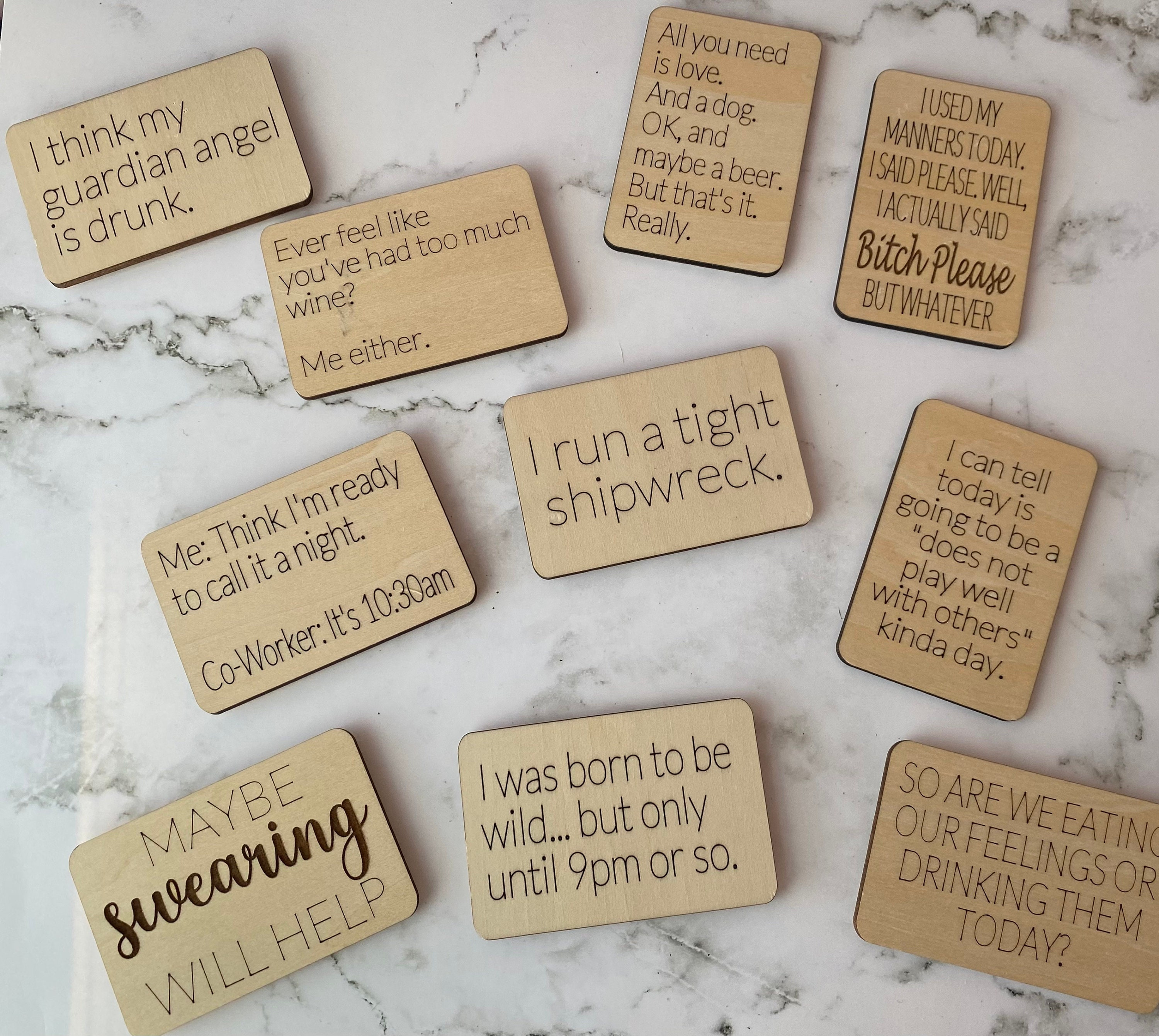 Funny Laser Engraved Basswood Wood Magnet - Snarky Fridge Decor Gift for Co-Worker or Friend, Stocking Stuffer