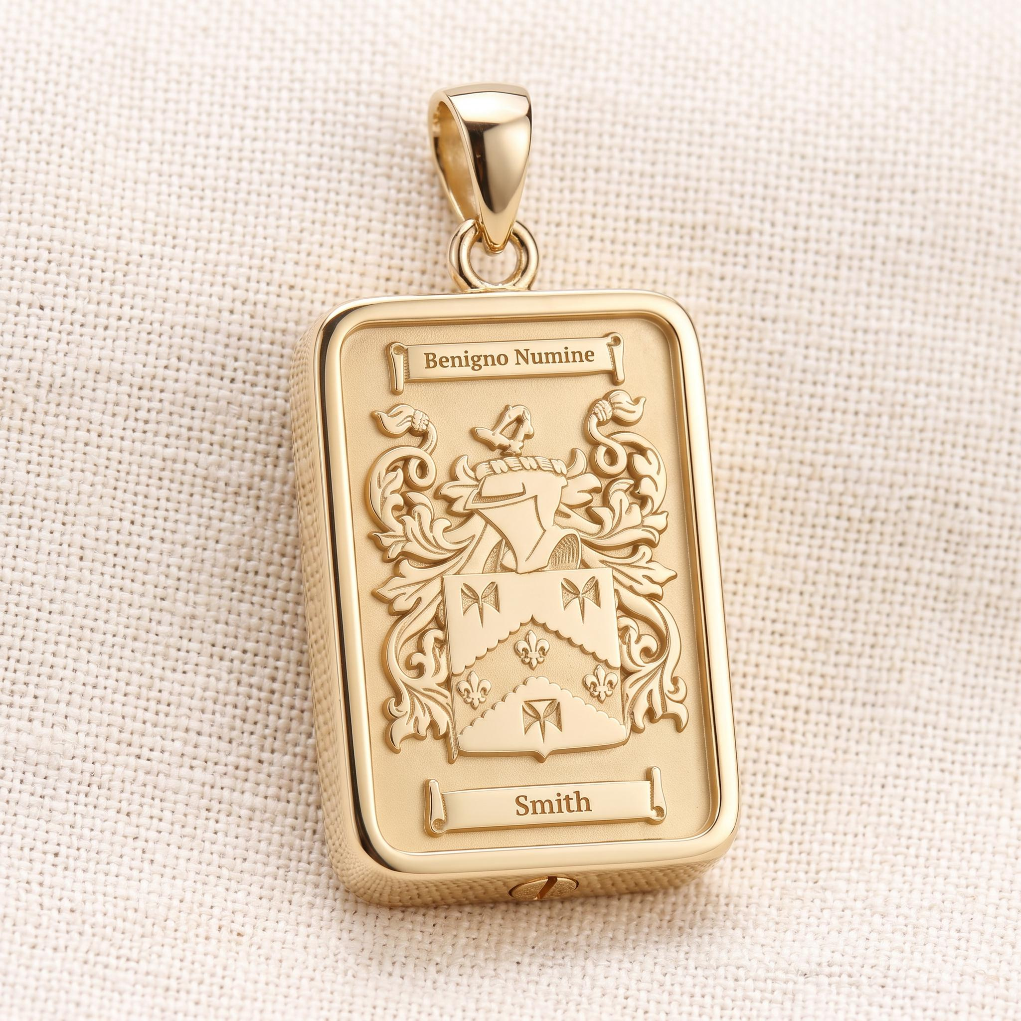 Custom Round Family Crest Cremation Pendant, Personalized Coat of Arms Urn Medallion, Memorial Ashes Keepsake 1 - MeasureMason Custom Round Family Crest Cremation Pendant, Personalized Coat of Arms Urn Medallion, Memorial Ashes Keepsake 1