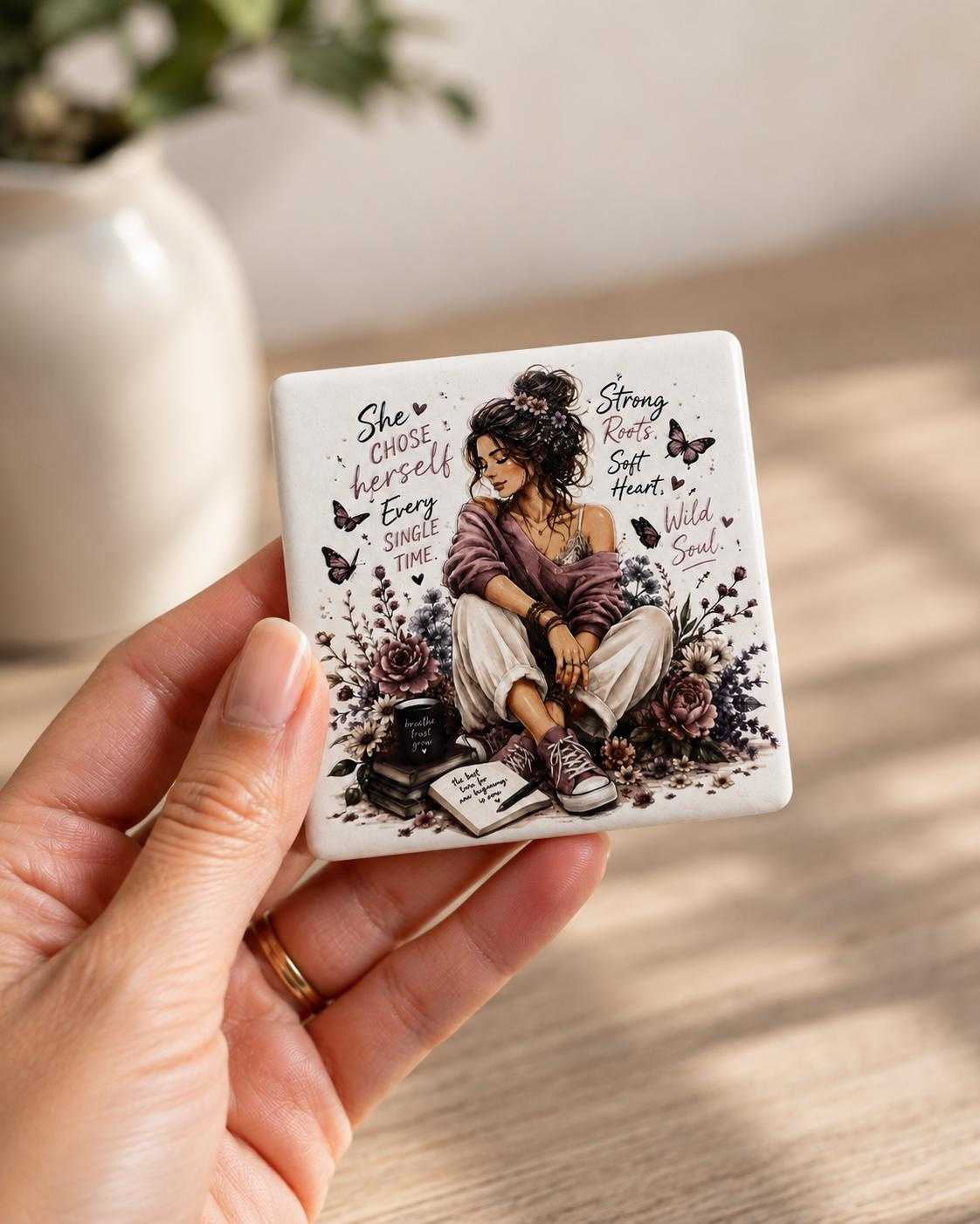 Boho Ceramic Fridge Magnet – Inspirational “She Chose Herself” Keepsake, Handmade in California 4 - MeasureMason Boho Ceramic Fridge Magnet – Inspirational “She Chose Herself” Keepsake, Handmade in California 4