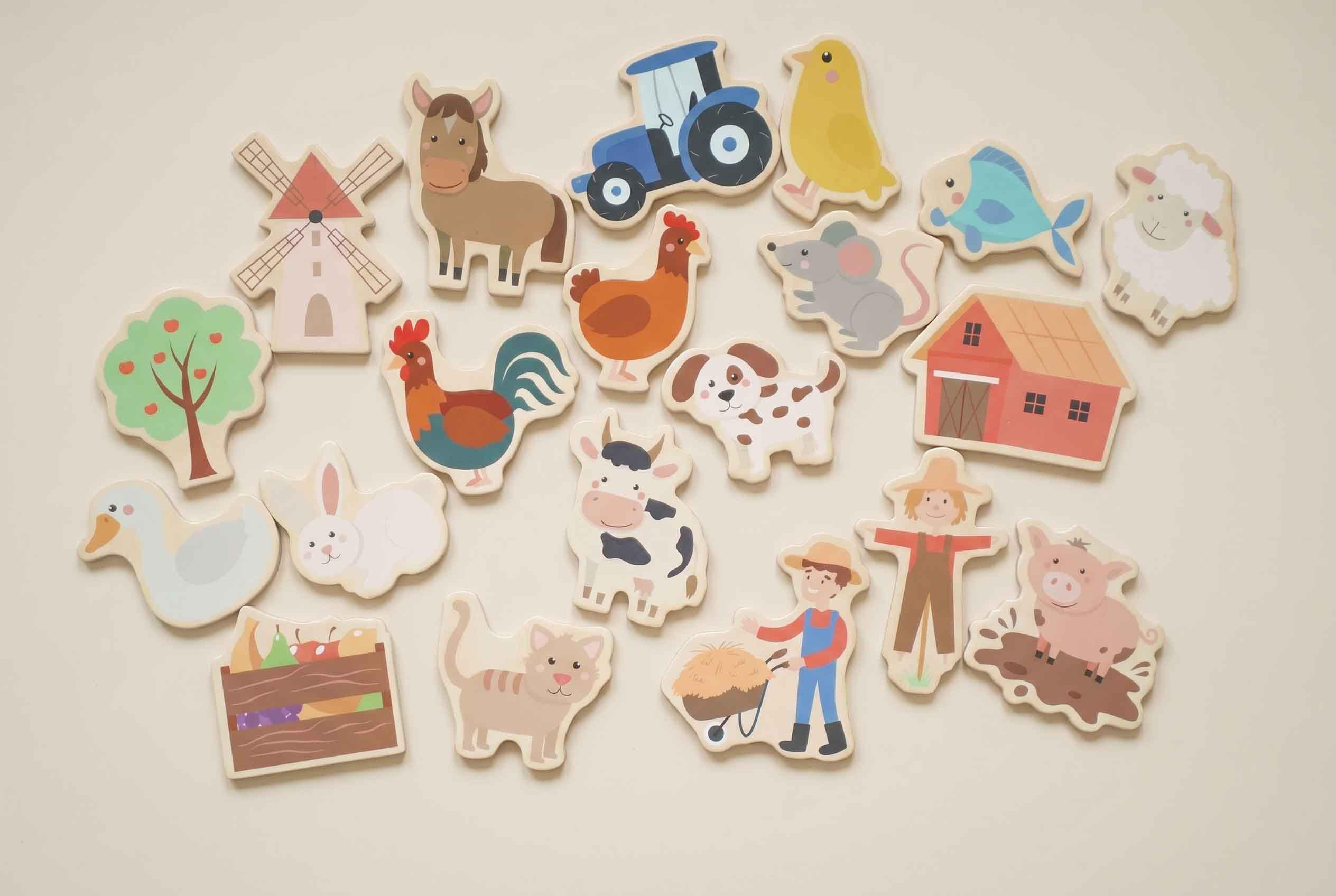 20-Piece Wooden Farm Animal Fridge Magnet Set for Kids & Home Decor 1 - MeasureMason 20-Piece Wooden Farm Animal Fridge Magnet Set for Kids & Home Decor 1