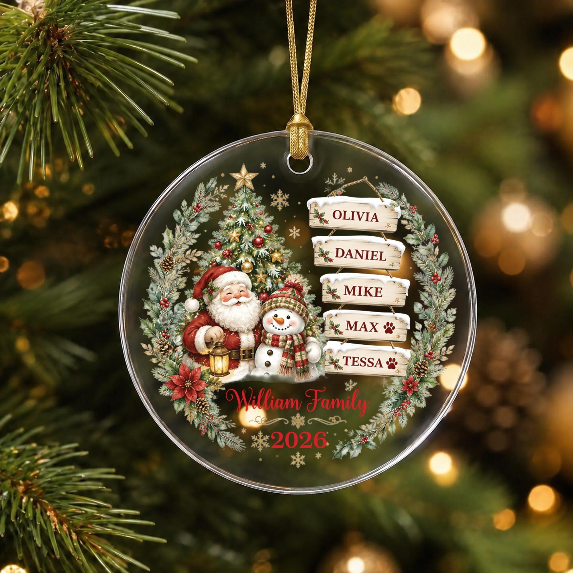 Personalized Family Christmas Ornament - Custom Names with Santa & Snowman 4 - MeasureMason Personalized Family Christmas Ornament - Custom Names with Santa & Snowman 4