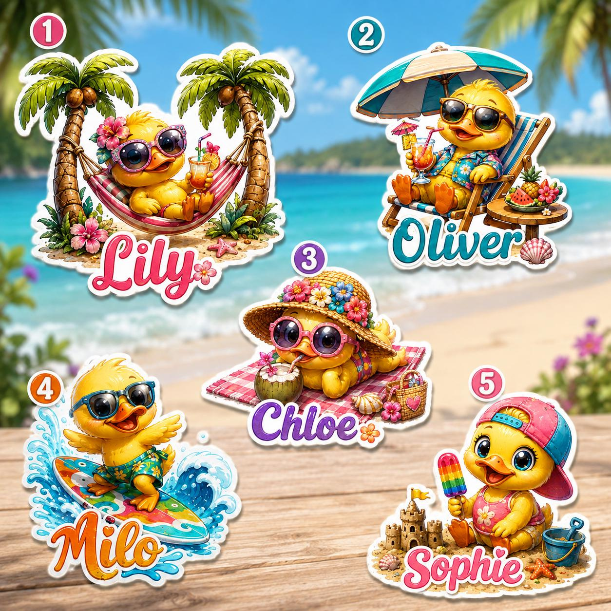 Personalized Duck Magnet, Custom Name Beach Duck Vinyl Magnet, Summer Duck Fridge Decor, Cute Tropical Gift for Kids Personalized Duck Magnet, Custom Name Beach Duck Vinyl Magnet, Summer Duck Fridge Decor, Cute Tropical Gift for Kids