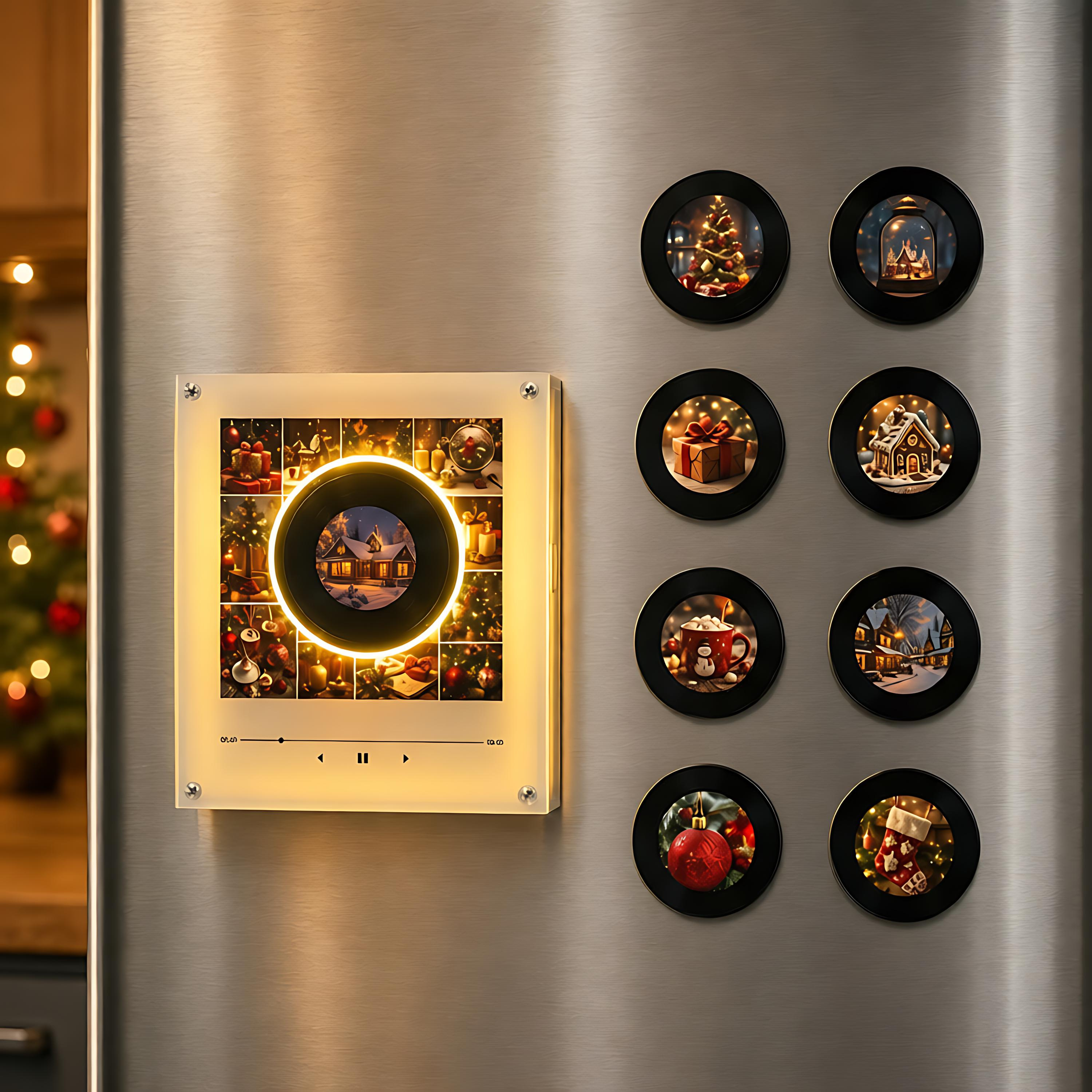 Personalized NFC Music Fridge Magnet - Christmas Family Gift with Custom Vinyl Player & LED Light Personalized NFC Music Fridge Magnet - Christmas Family Gift with Custom Vinyl Player & LED Light