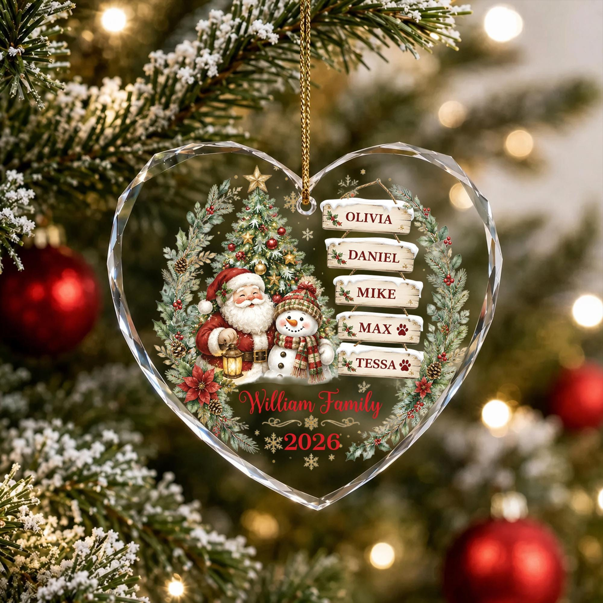 Personalized Family Christmas Ornament - Custom Names with Santa & Snowman 1 - MeasureMason Personalized Family Christmas Ornament - Custom Names with Santa & Snowman 1