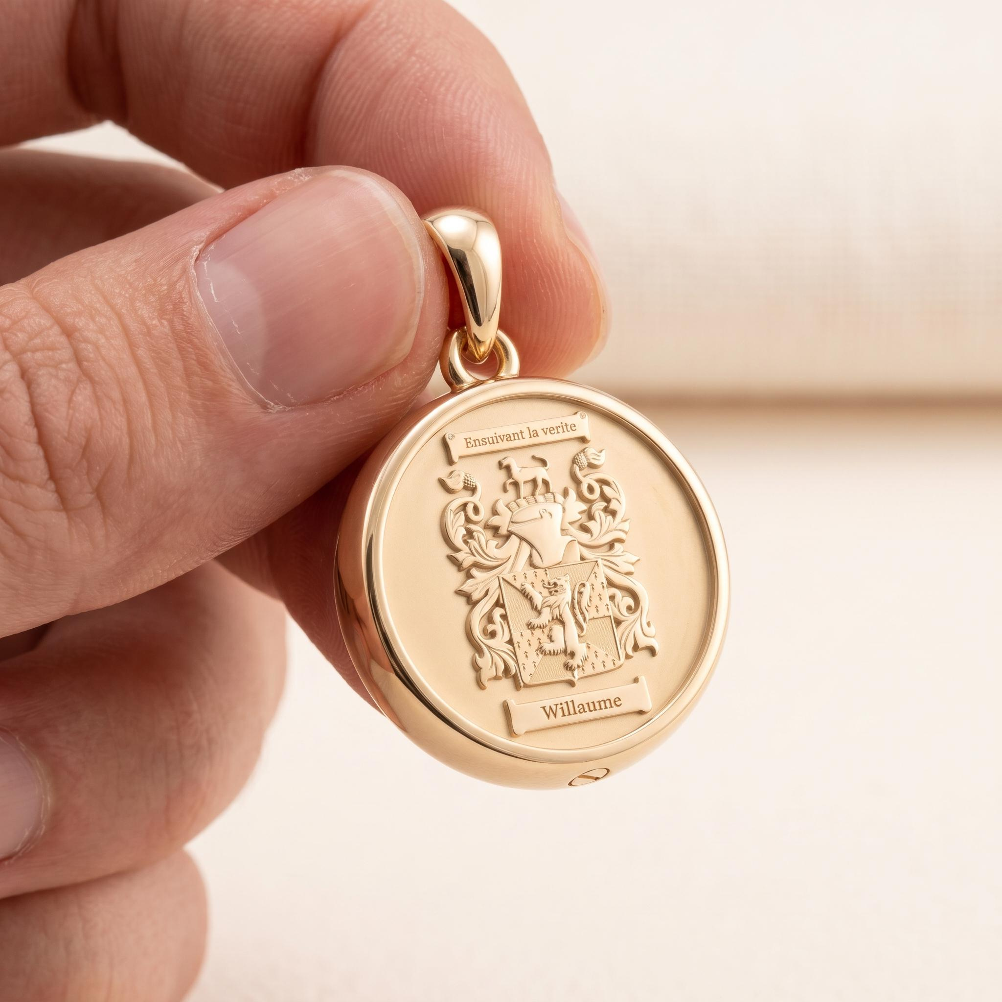 Custom Round Family Crest Cremation Pendant, Personalized Coat of Arms Urn Medallion, Memorial Ashes Keepsake 2 - MeasureMason Custom Round Family Crest Cremation Pendant, Personalized Coat of Arms Urn Medallion, Memorial Ashes Keepsake 2