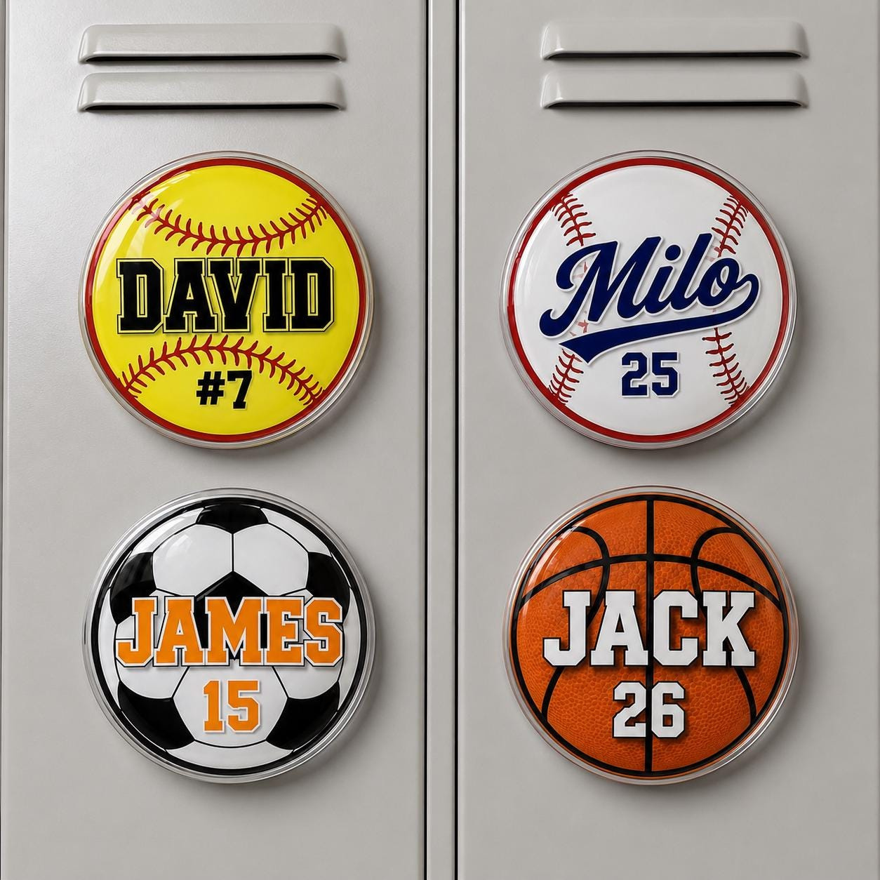 Personalized Sports Ball Fridge Magnet - Custom Name & Number Locker Decor for Kids Personalized Sports Ball Fridge Magnet - Custom Name & Number Locker Decor for Kids