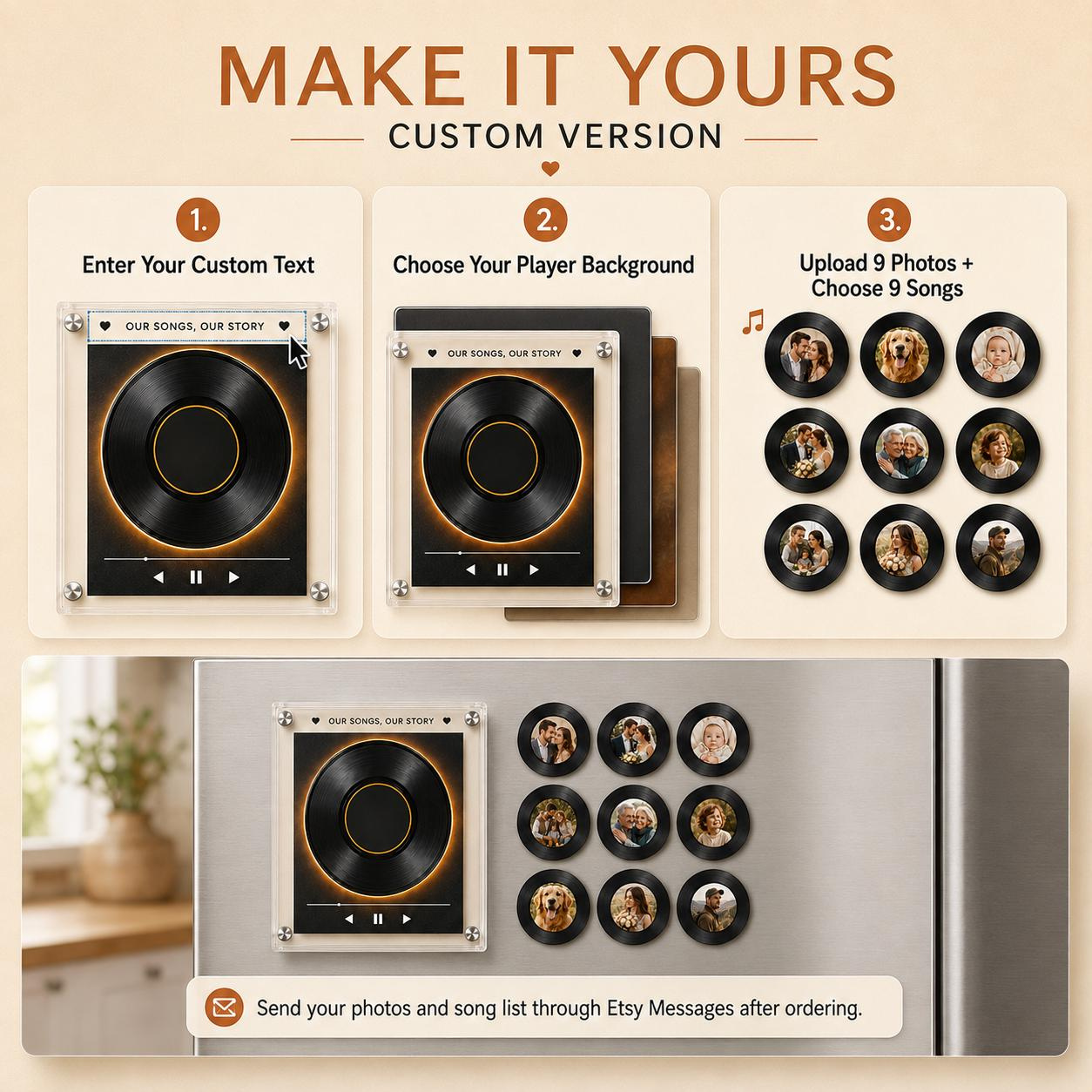Personalized Record Fridge Magnet NFC Music Player - Custom Photo Vinyl Night Light for Music Lovers, Anniversary Gift 2 - MeasureMason Personalized Record Fridge Magnet NFC Music Player - Custom Photo Vinyl Night Light for Music Lovers, Anniversary Gift 2
