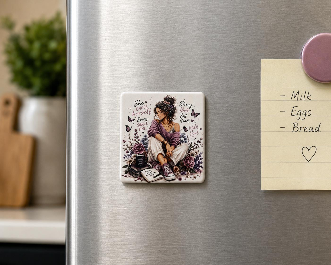 Boho Ceramic Fridge Magnet – Inspirational “She Chose Herself” Keepsake, Handmade in California 3 - MeasureMason Boho Ceramic Fridge Magnet – Inspirational “She Chose Herself” Keepsake, Handmade in California 3