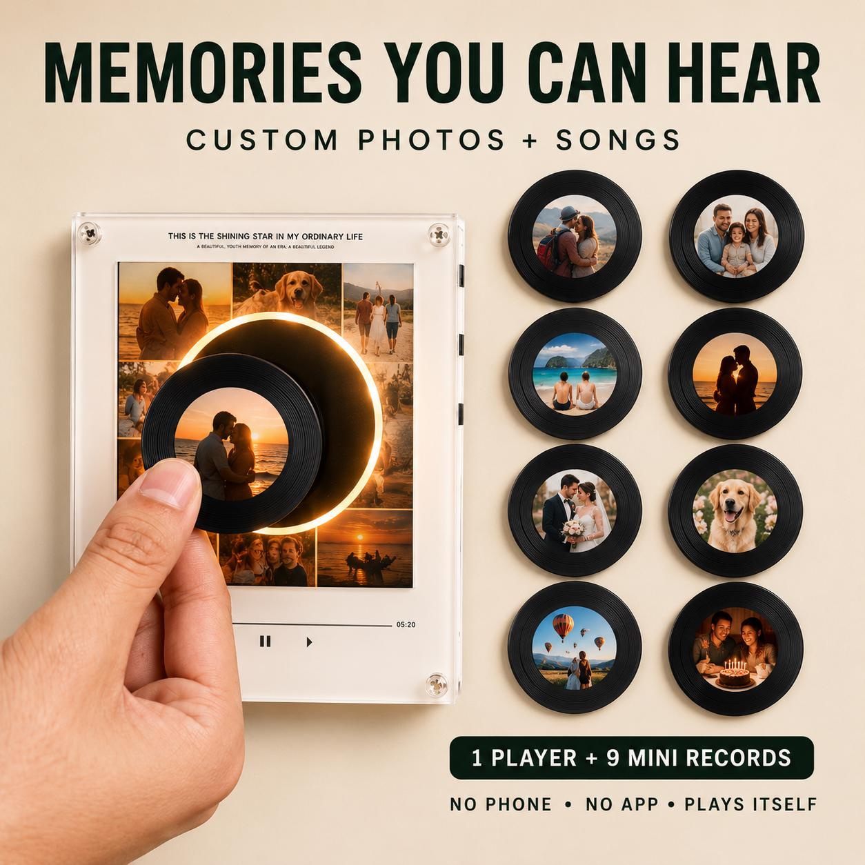 Personalized Record Fridge Magnet NFC Music Player - Custom Photo Vinyl Night Light for Music Lovers, Anniversary Gift Personalized Record Fridge Magnet NFC Music Player - Custom Photo Vinyl Night Light for Music Lovers, Anniversary Gift