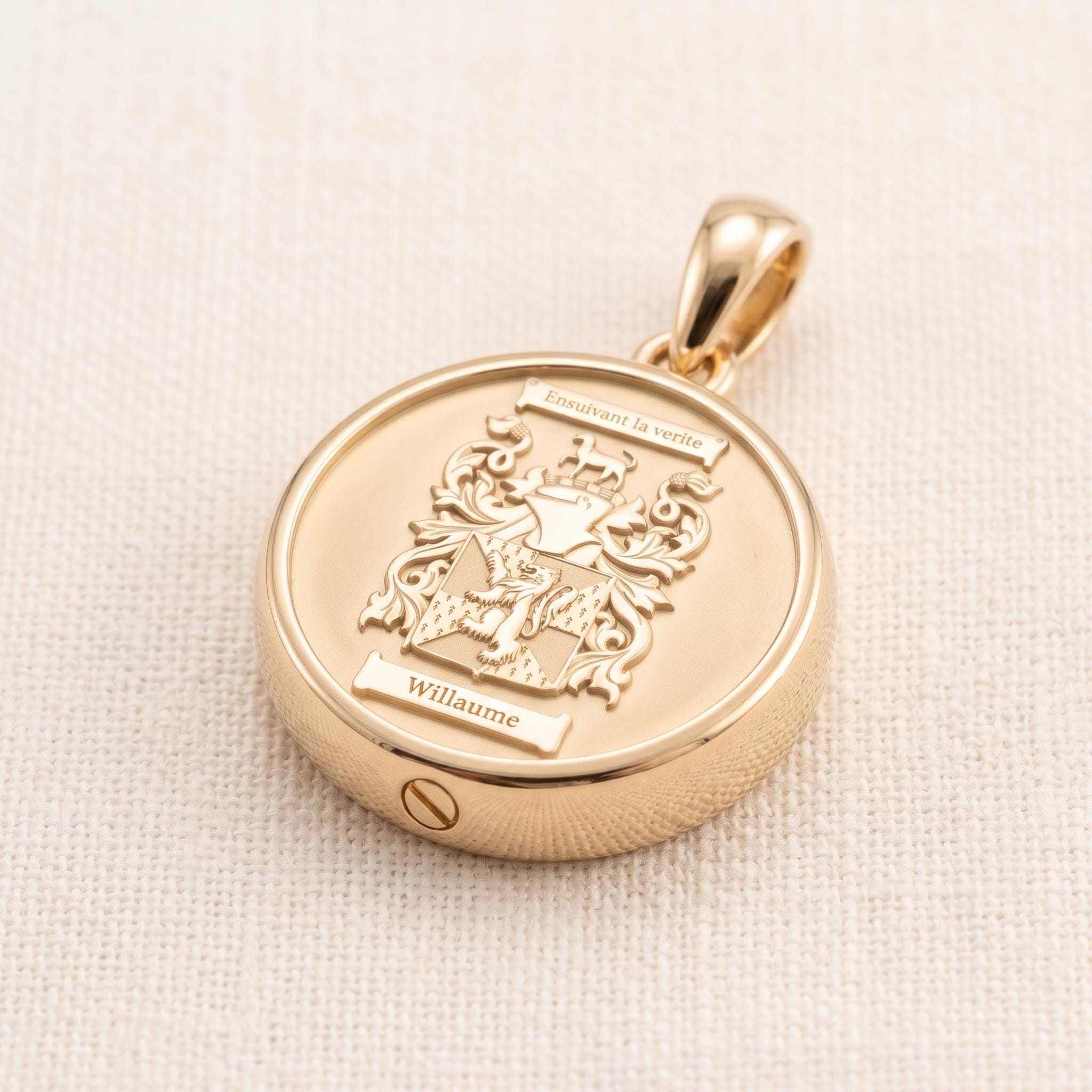 Custom Round Family Crest Cremation Pendant, Personalized Coat of Arms Urn Medallion, Memorial Ashes Keepsake