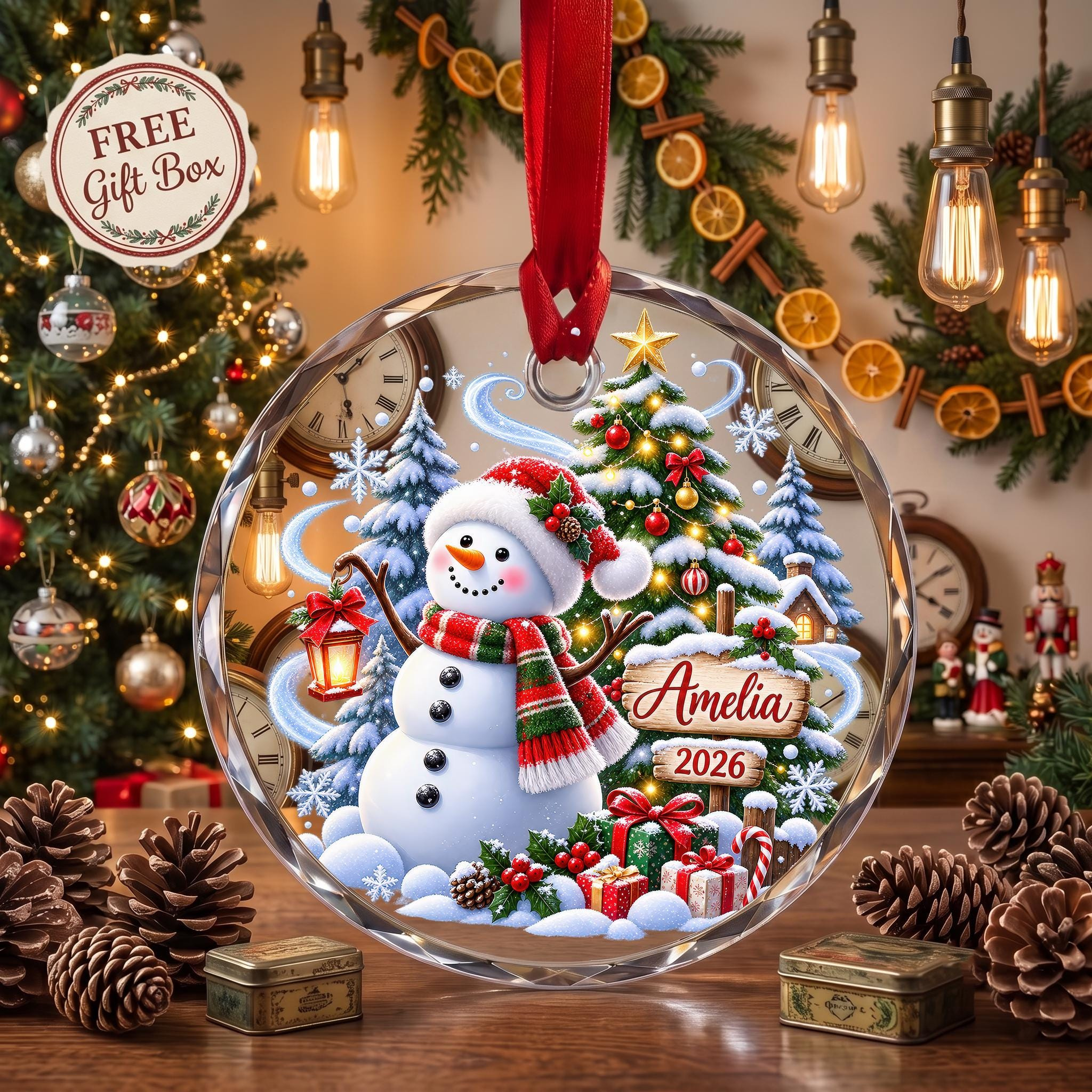 Personalized Christmas Ornament - Custom Name & Year Glass Keepsake Holiday Decoration
