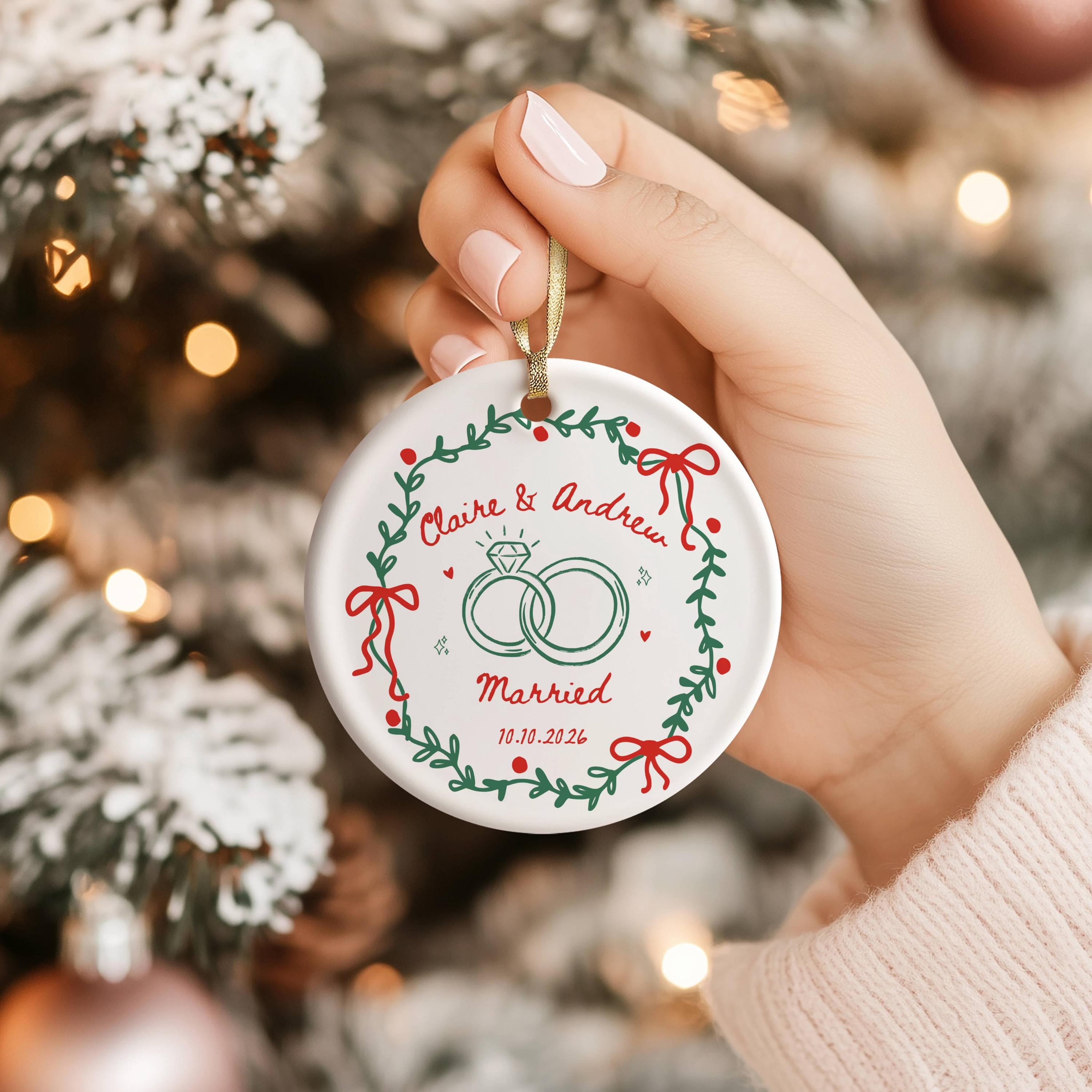 Personalized Wedding & Engagement Ceramic Ornament Keepsake 2 - MeasureMason Personalized Wedding & Engagement Ceramic Ornament Keepsake 2