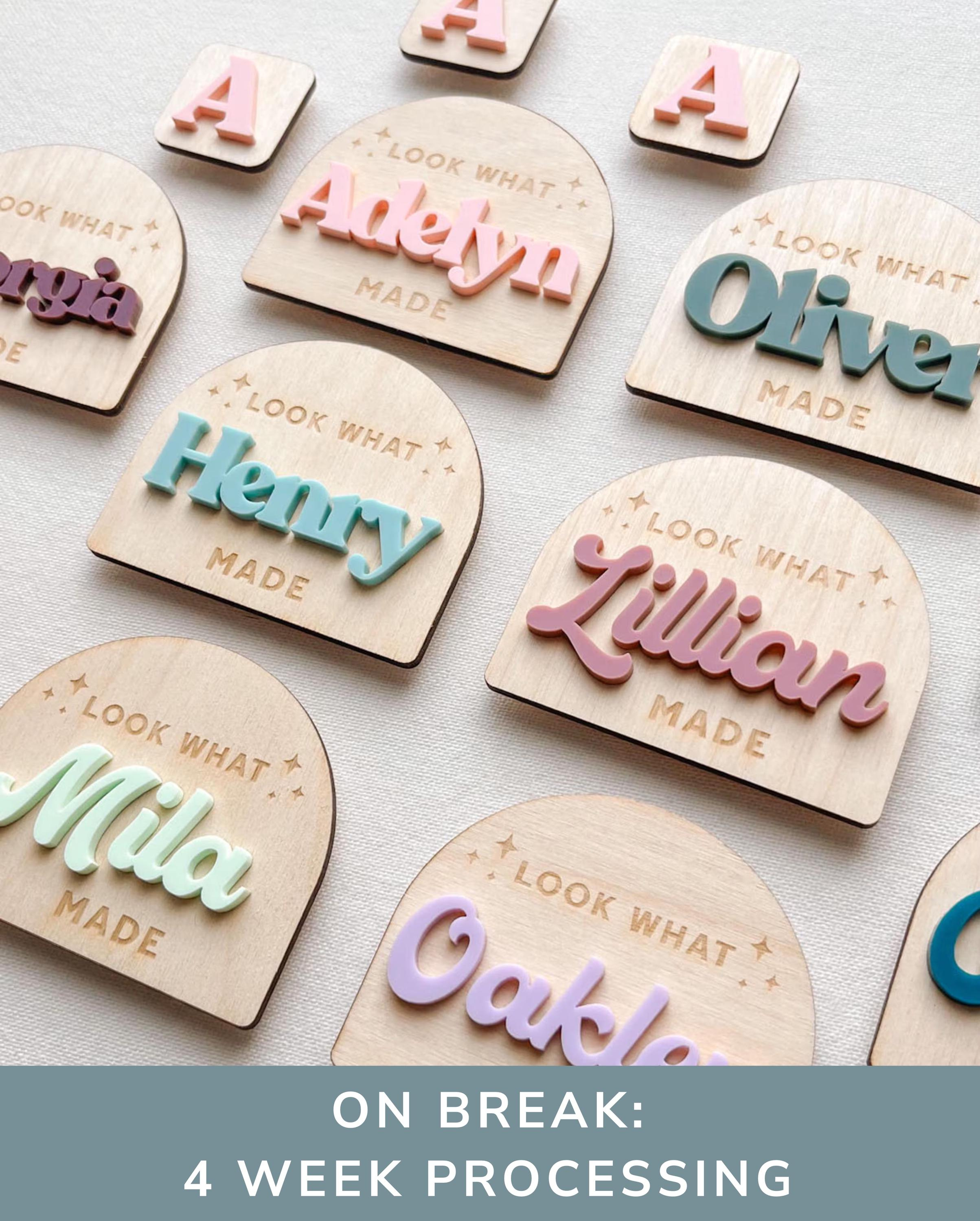 Personalized Children's Artwork Fridge Magnet - Custom Acrylic & Wood Name Display