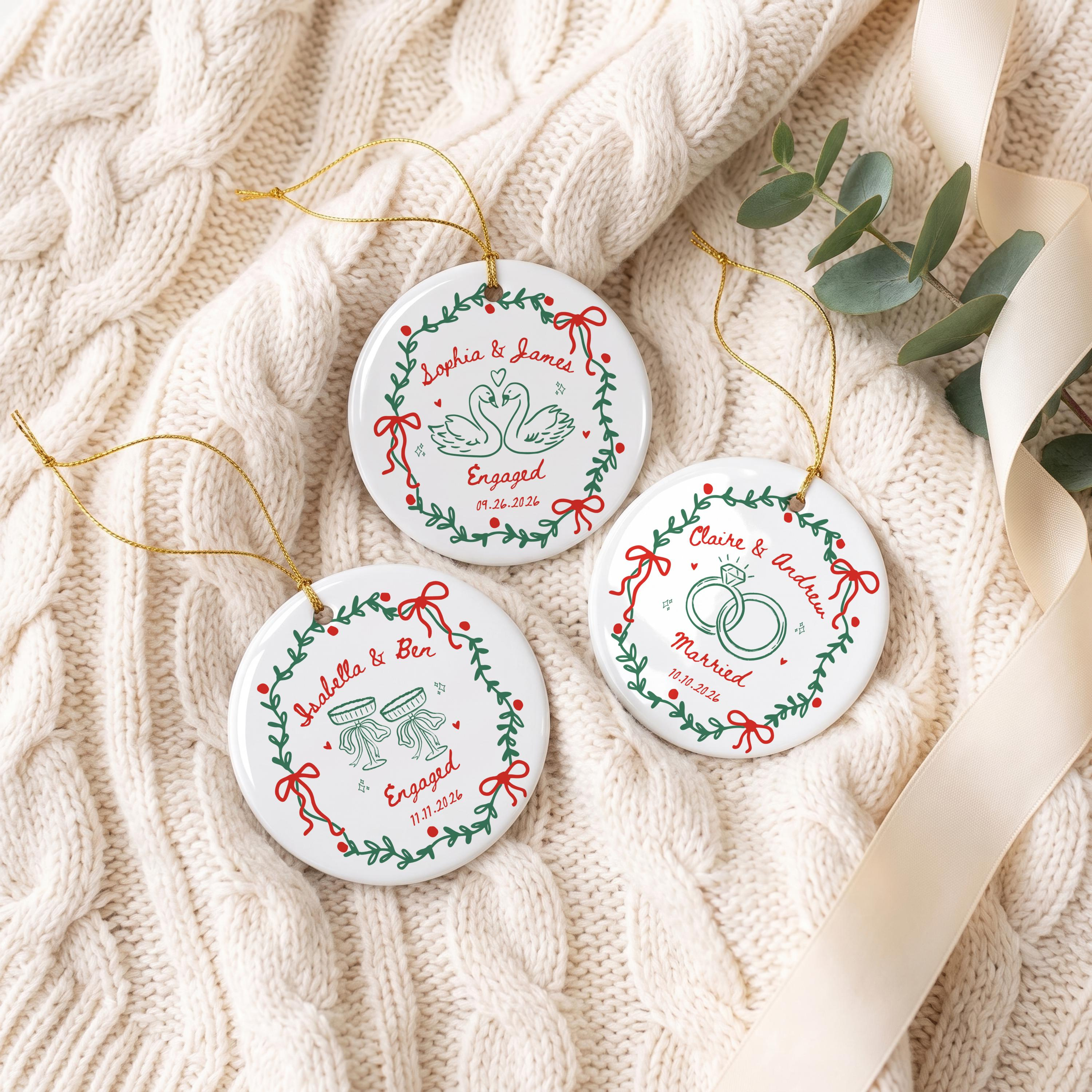 Personalized Wedding & Engagement Ceramic Ornament Keepsake