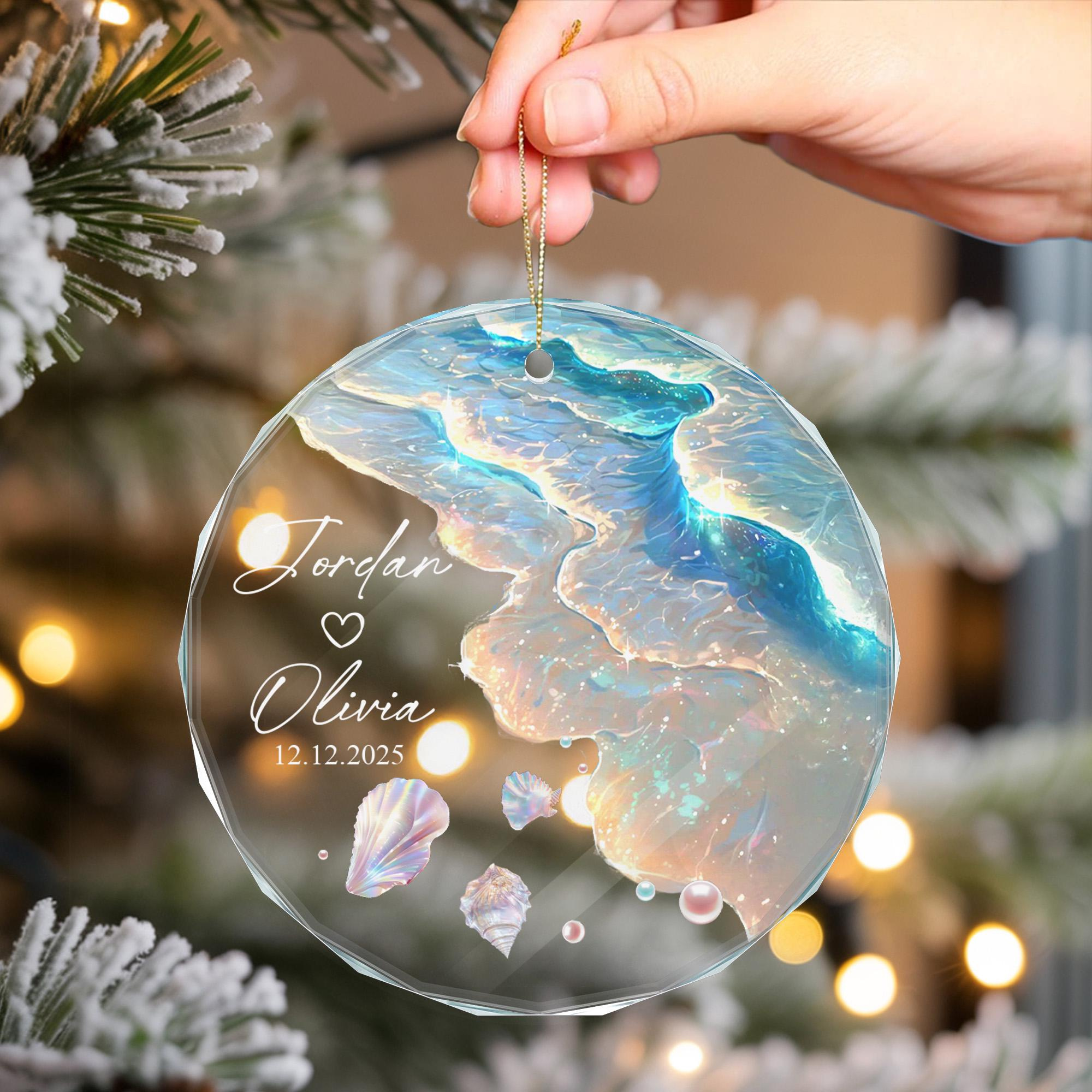 Personalized Ocean Mermaid Glass Ornament - Engagement Wedding Anniversary Keepsake Gift for Couples Personalized Ocean Mermaid Glass Ornament - Engagement Wedding Anniversary Keepsake Gift for Couples