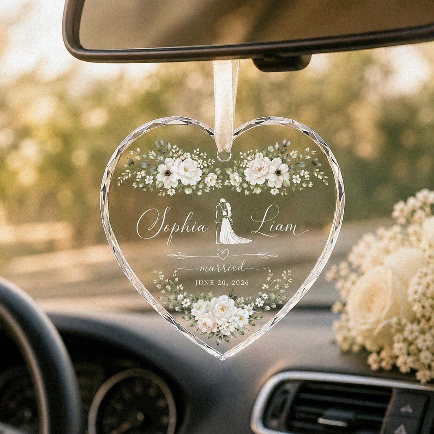 Custom Wedding Glass Ornament, Personalized Newlywed Heart Keepsake, First Christmas Married Bauble, Faux Crystal Edge B 2 - MeasureMason Custom Wedding Glass Ornament, Personalized Newlywed Heart Keepsake, First Christmas Married Bauble, Faux Crystal Edge B 2